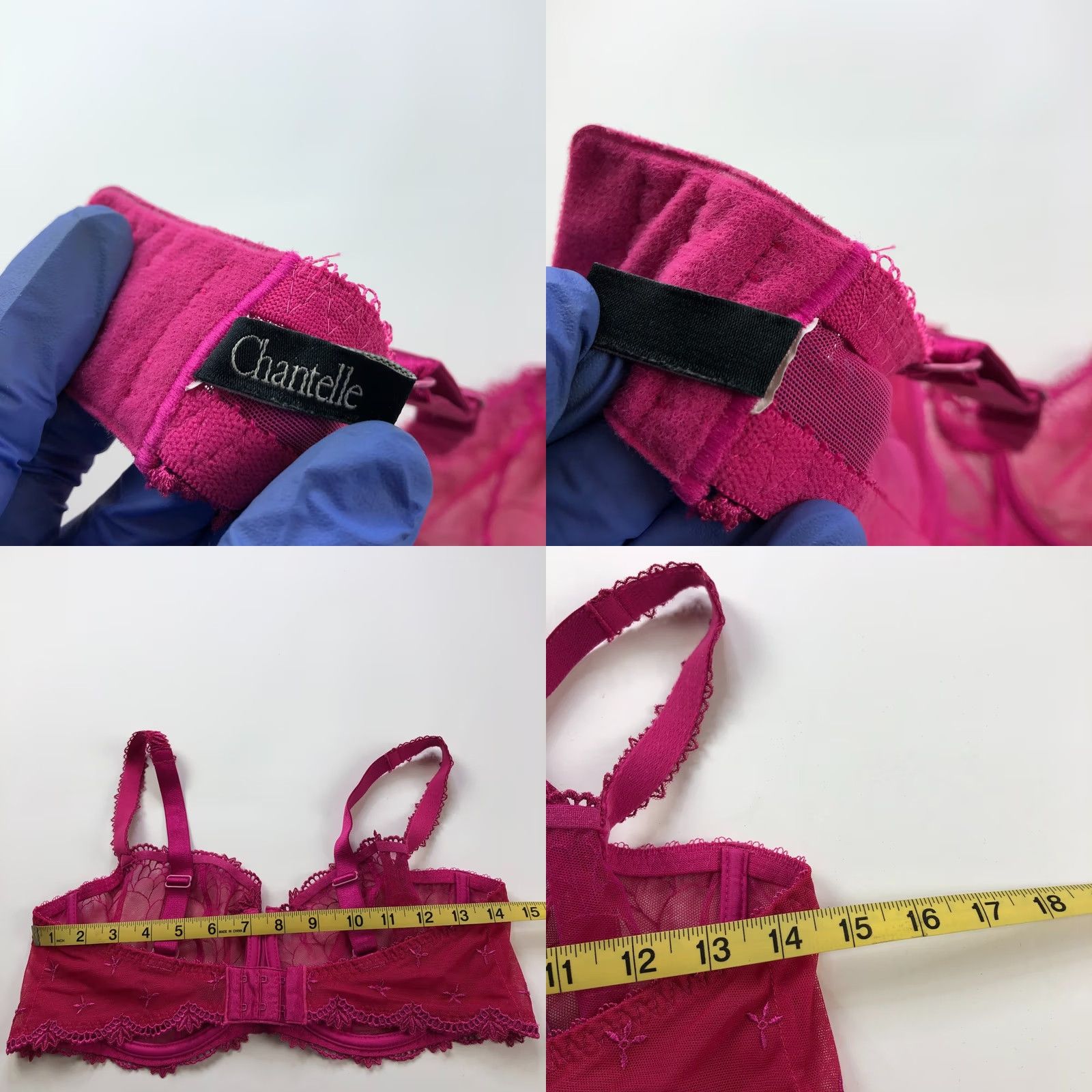 Vintage Chantelle Bra 36DD Underwired Lace Unlined Floral Orange Pink Full Coverage Womens DD Cup 90s Theme Ladies Size ONE SIZE - 10 Thumbnail