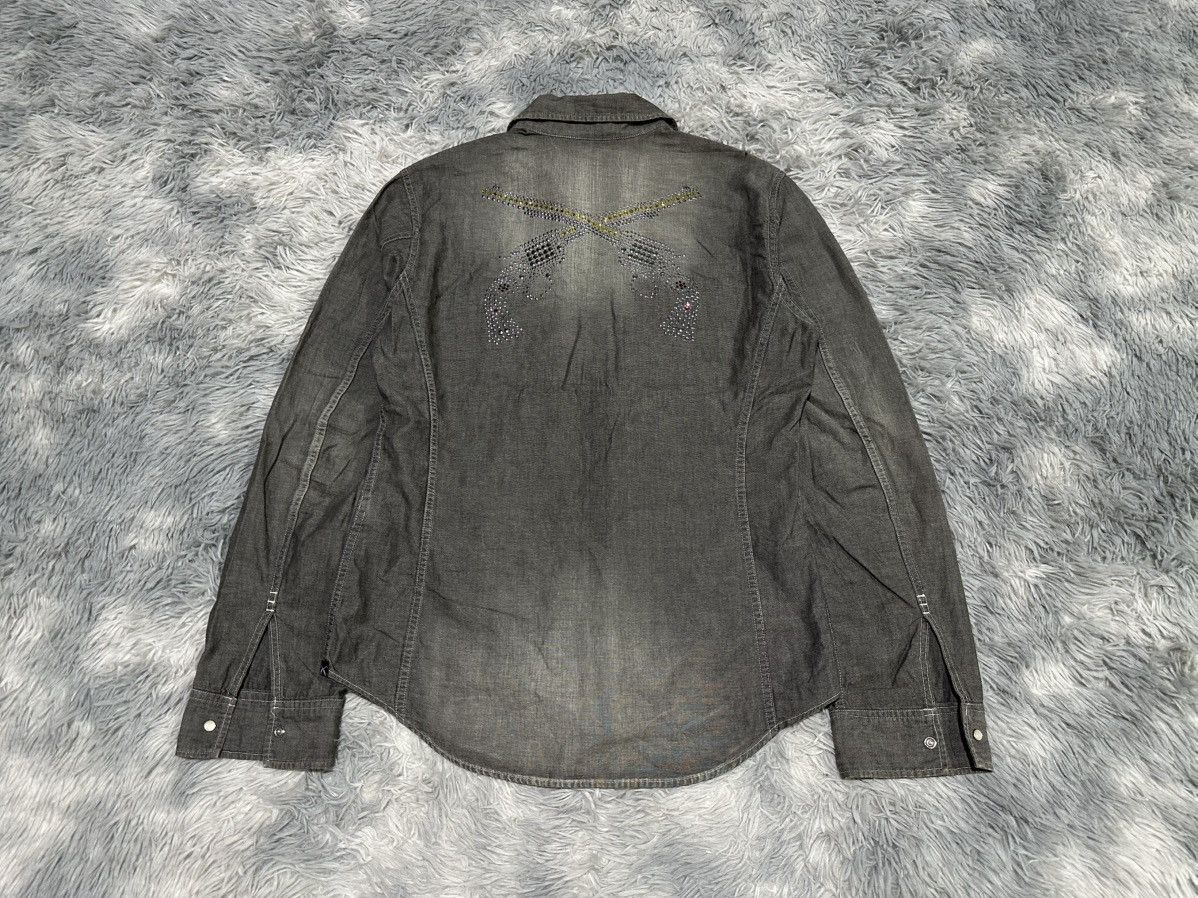 Roar 🔥Sick Y2K Roar Guns Cross Studded Denim Shirt Size US L / EU 52-54 / 3 - 1 Thumbnail