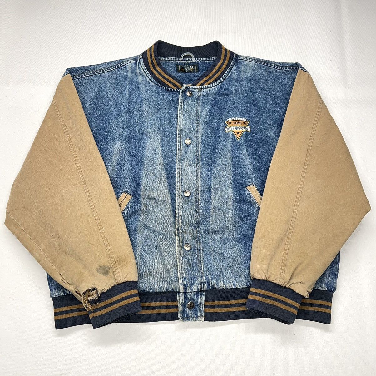 Dunbrooke × Vintage VTG Dunbrooke Denim Jacket Jersey State Police Jean Varsity Size US XXL / EU 58 / 5 - 1 Thumbnail
