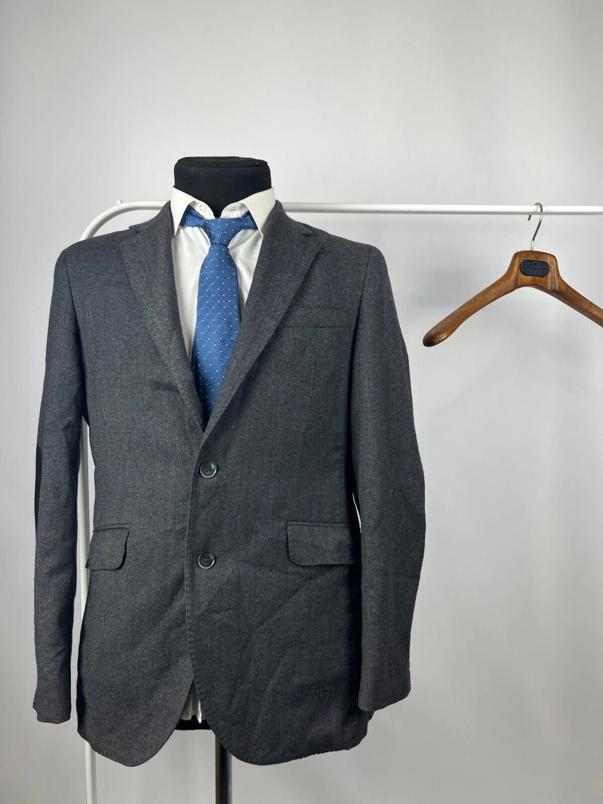 Hackett Hackett London Grey Flannel Half Lined Elbow Patch Blazer Size 42R - 1 Thumbnail