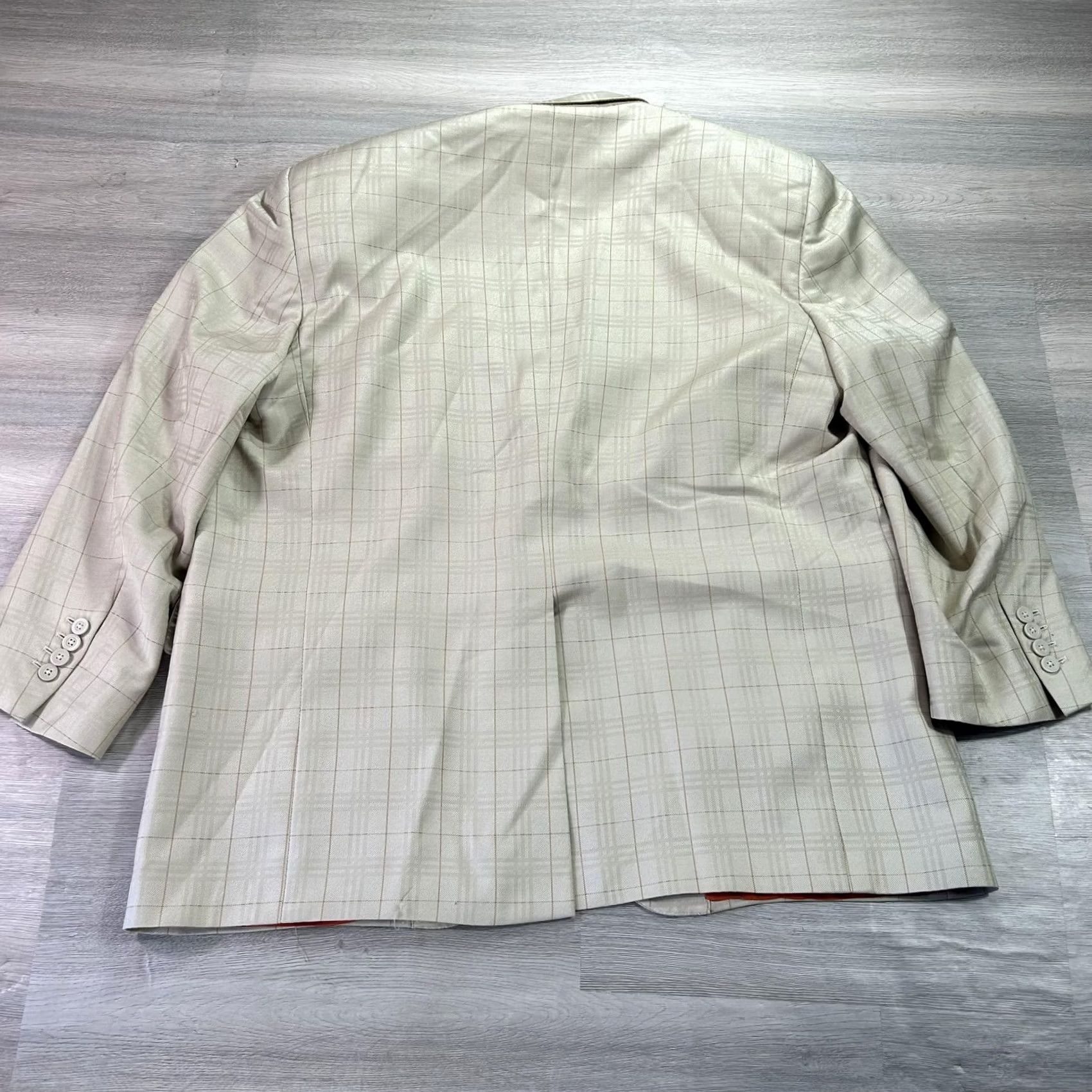 Vintage Coppley Black Label Blazer Mens 46 Beige Silk Wool Plaid Sport Coat Jacket Size 46R - 3 Thumbnail