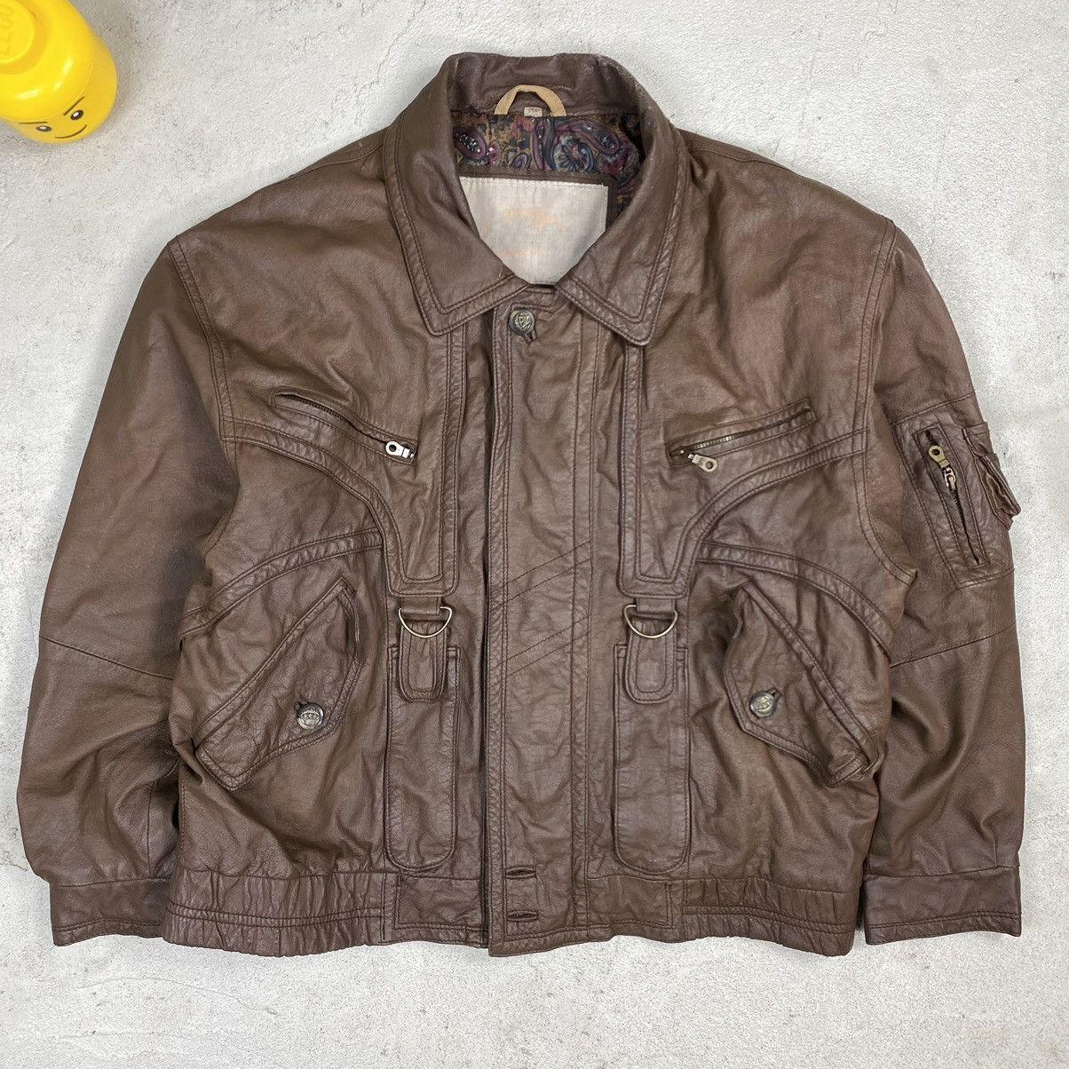 Vintage Real leather jacket vintage brown faded washed archive Size US L / EU 52-54 / 3 - 3 Thumbnail