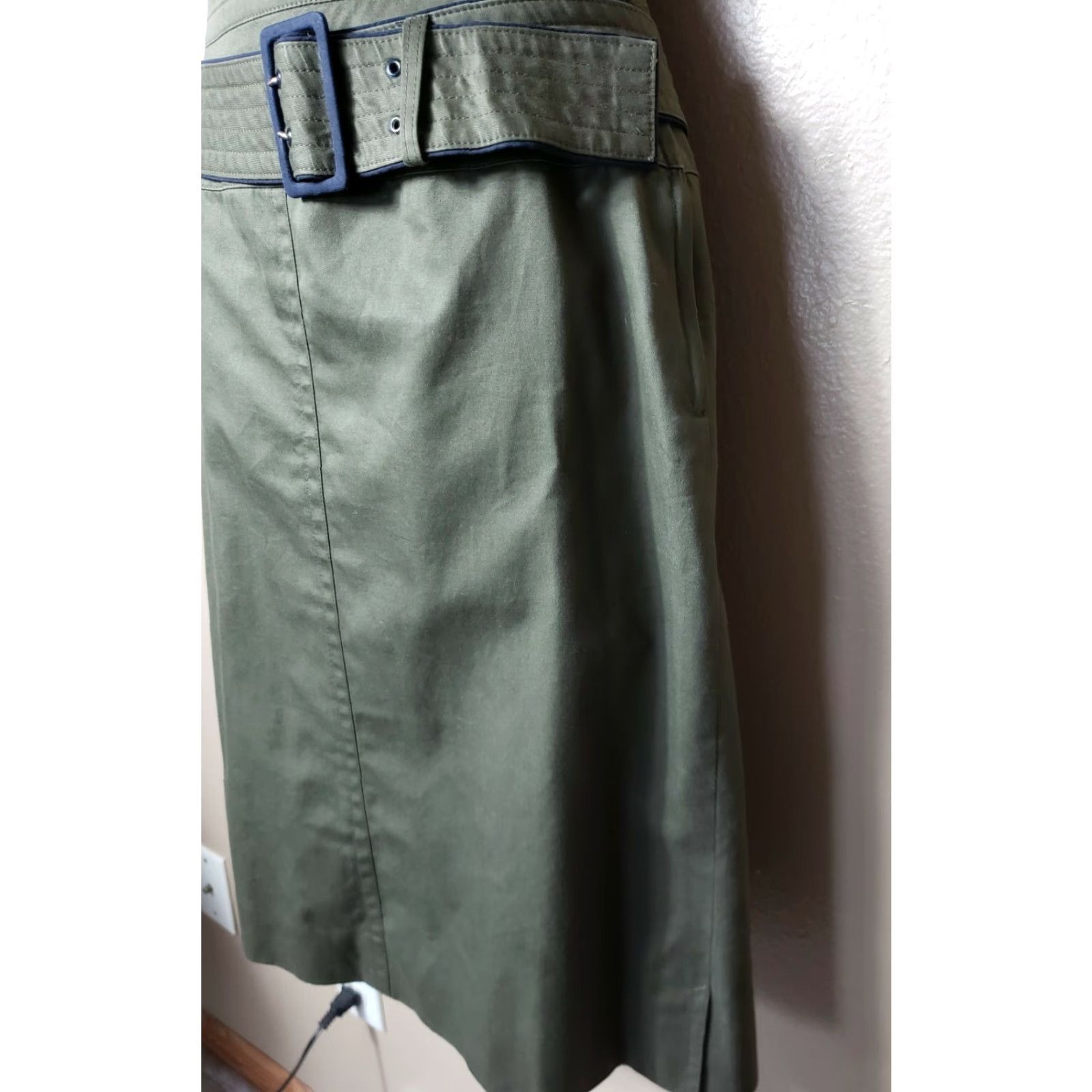 Escada VINTAGE ESCADA Wrap A Round Belt Pencil Skirt-Size 10/38 Women Knee Length Green Zip Buckle 100% Cotton Regular Women's Size ONE SIZE - 3 Thumbnail