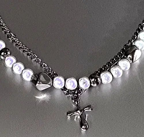 Jewelry Punk Hippie Crucifix Cross Patchwork Pearl Layer Necklace Size ONE SIZE - 3 Thumbnail