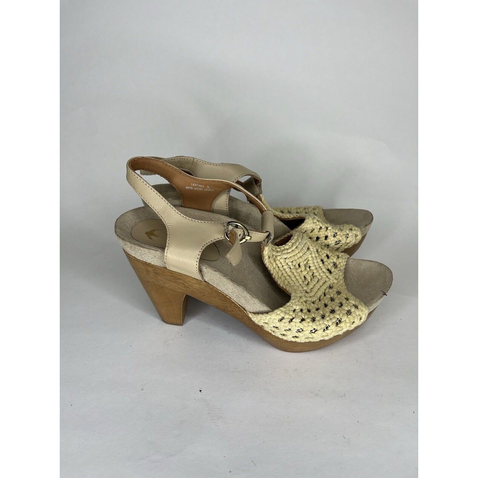 Other Earthies Beige Knit Leather Peep Ankle Strap Heel Sandals Wo Size US 8 / IT 38 - 1 Thumbnail