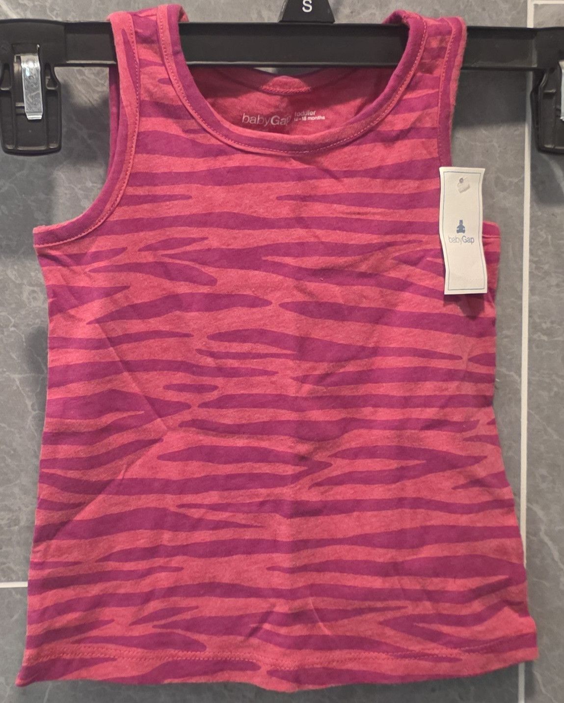 Gap NWT Baby GAP Girl's Pink Zebra Stripe Neck Tank 12-18 Months Size XXS / US 00 / IT 34 - 1 Thumbnail