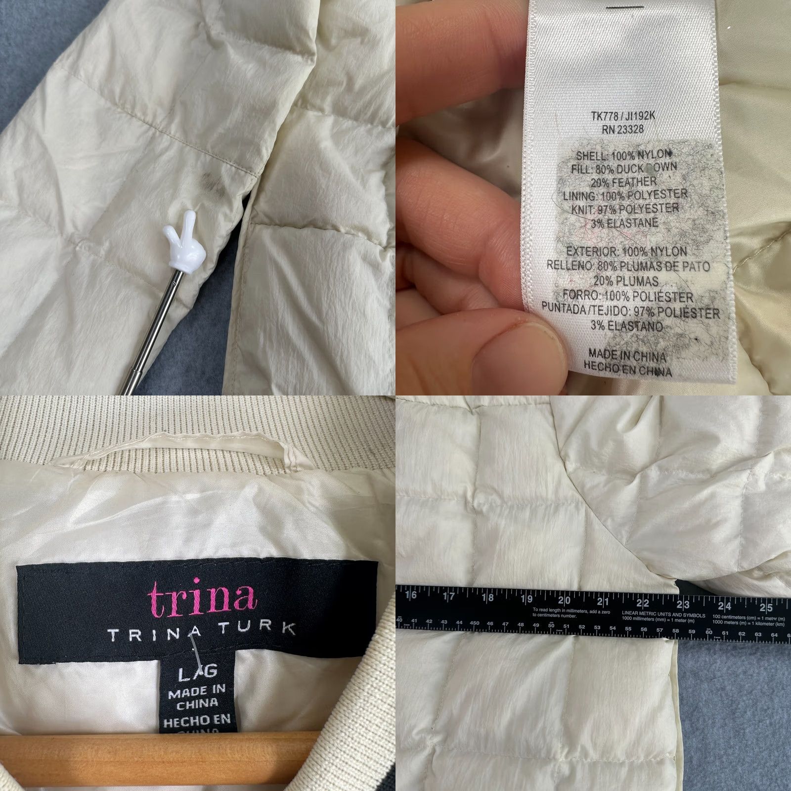 Trina Turk Trina Turk Puffer Jacket Beige Women's L Down Long Sleeve Pockets Size L / US 10 / IT 46 - 9 Thumbnail