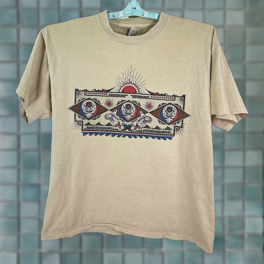 VINTAGE Grateful Dead T-Shirt XL Brown Graphic Print 90s Band Double-Sided Mens