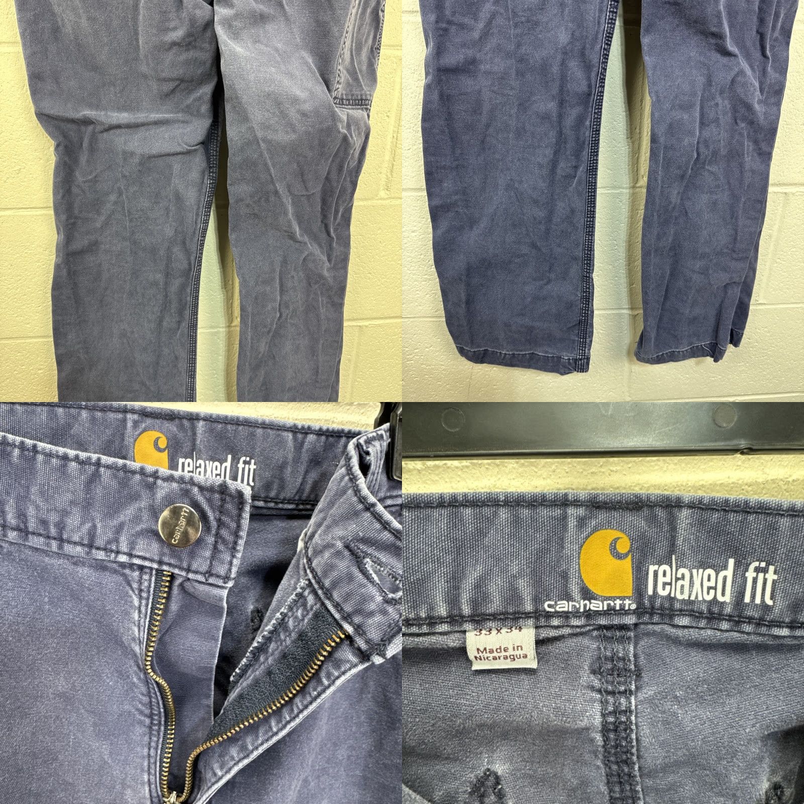 Carhartt Carhartt Mens Relaxed Fit Pants 33x34 Blue 5-Pocket Cargo Workwear Cotton Spandex Logo Belt Loops Straight Leg 102291-039 Size US 33 - 9 Thumbnail