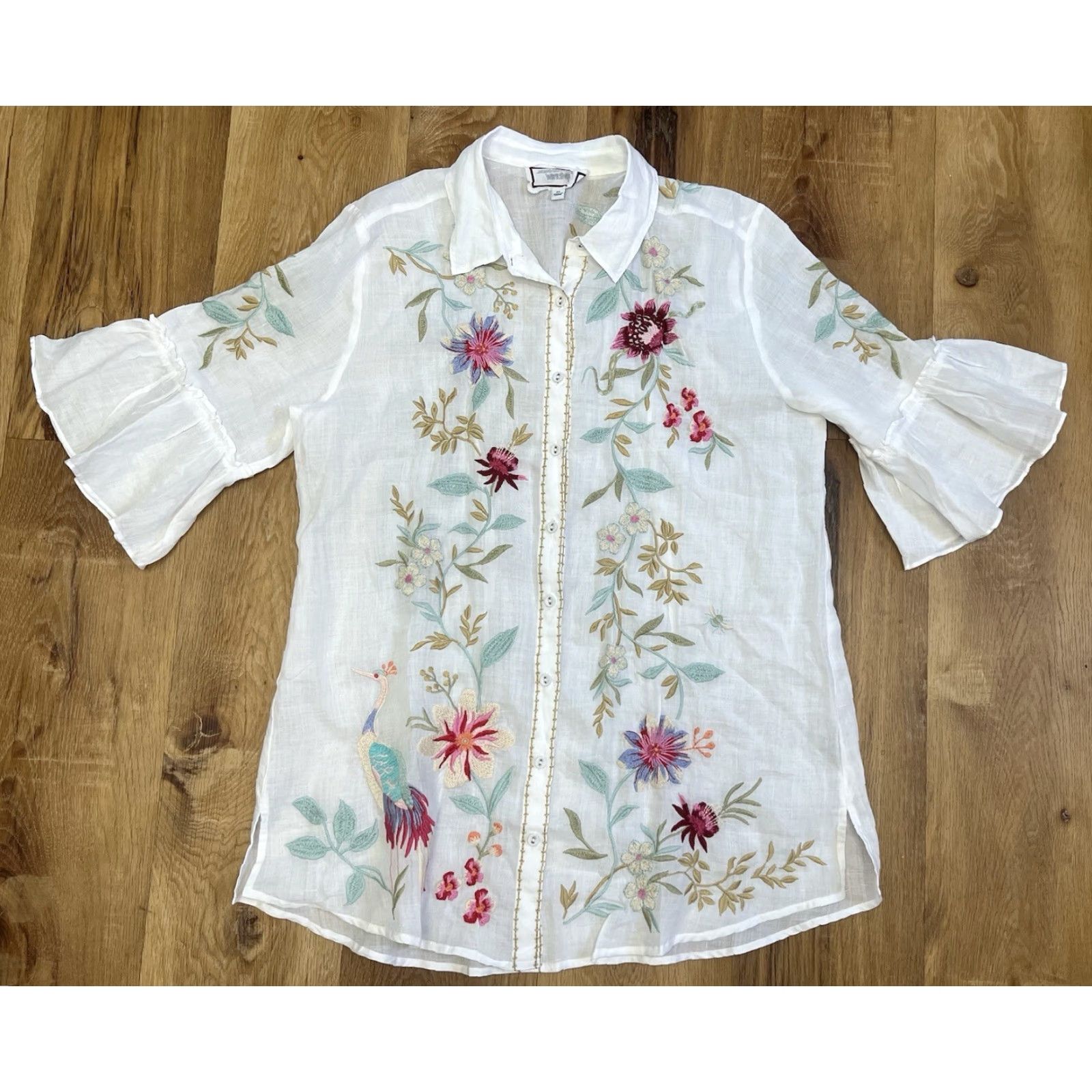 Johnny Was **EUC Johnny Was Blue Ruffle Sleeve Women's Blouse M** User: **EUC Johnny Was Blue Ruffle Sleeve Blouse Women's M** Size M / US 6-8 / IT 42-44 - 2 Thumbnail