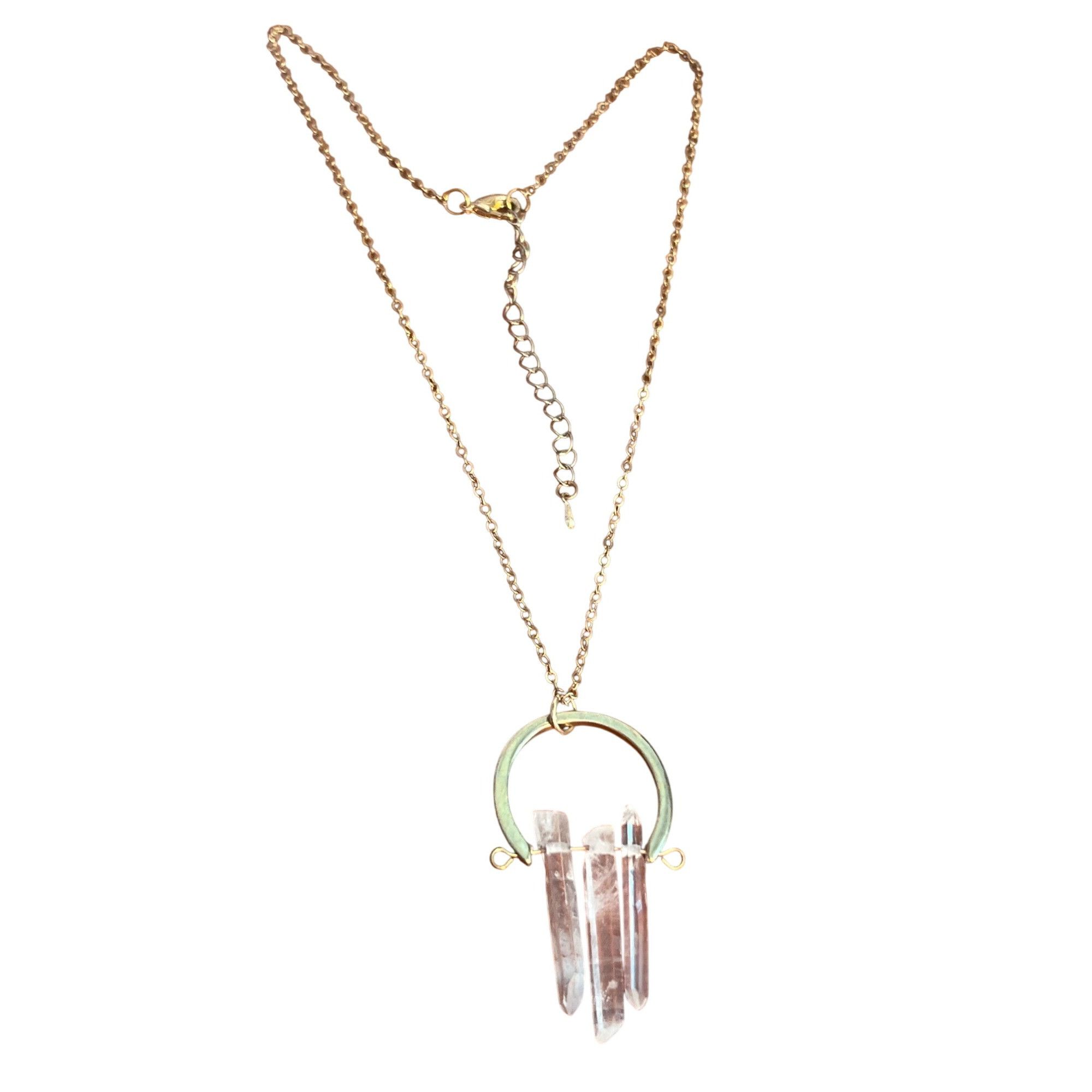 Other Gold Chain Necklace Clear Quartz Crystal Pendant 3 Spears Bo Size ONE SIZE - 1 Thumbnail