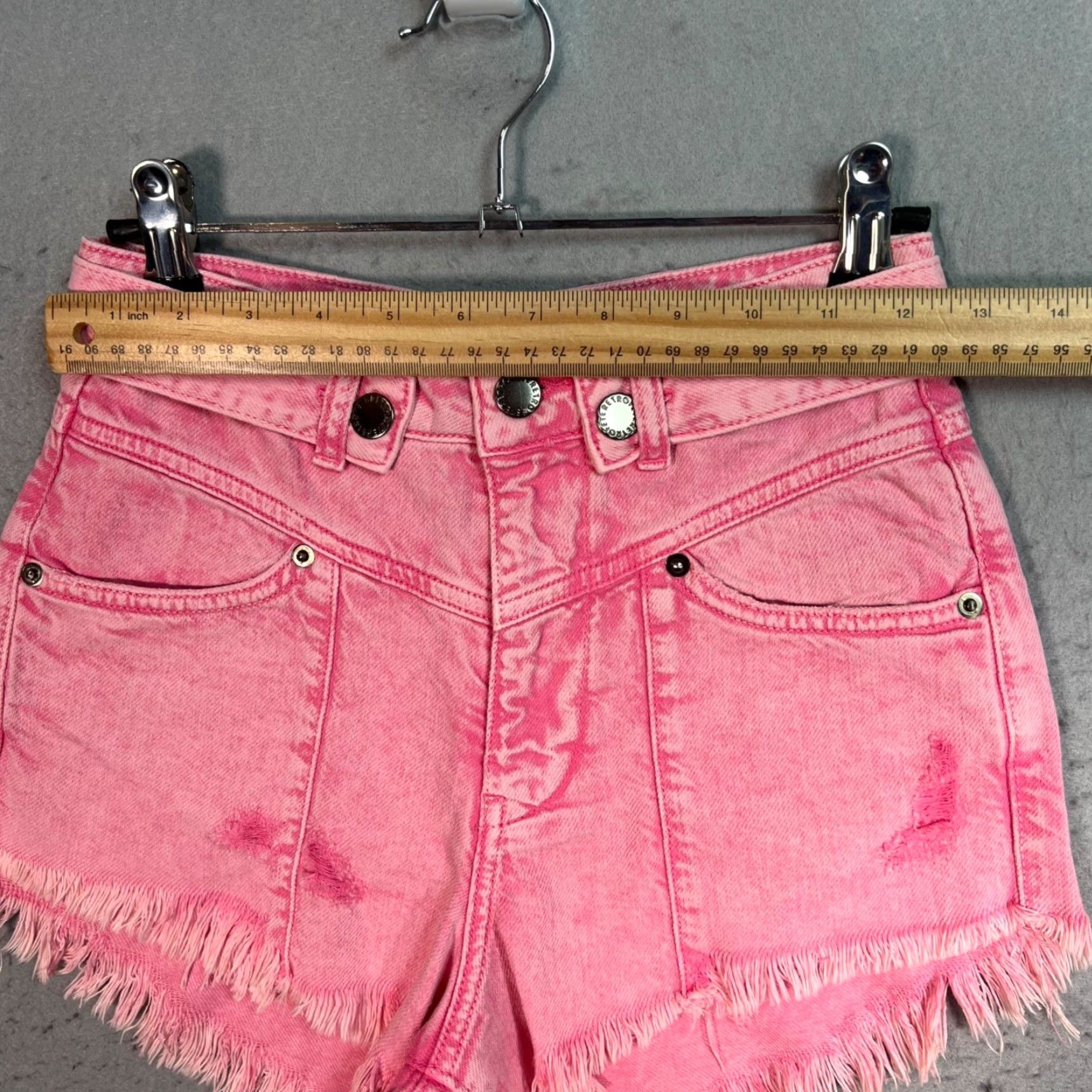 Denime Retrofête Womens 25 Vintage Pink Tessa Frayed Denim Shorts NEW! Short, 5-Pocket, High Rise, 3.5in Inseam, Cotton Denim, Summer, Spring, Casual, Women Size 42" / US 20 - 5 Thumbnail