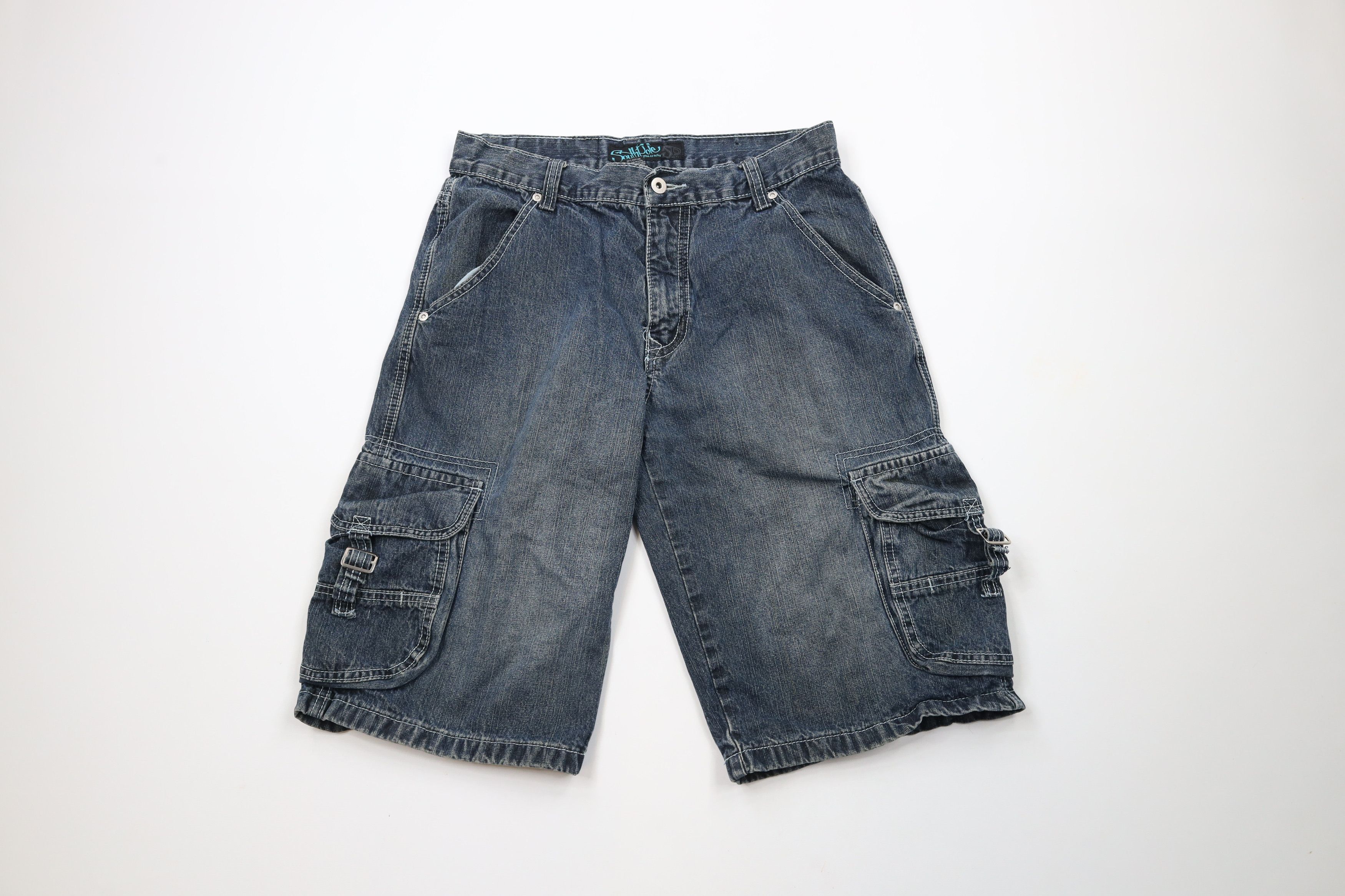Vintage 90s Southpole Fit Buckle Strap Denim Cargo Shorts