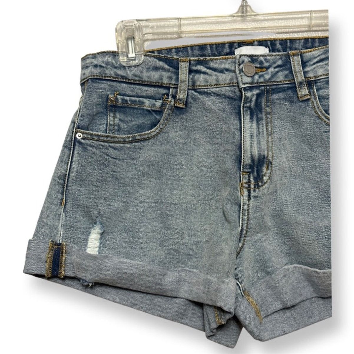 Other WeWoreWhat Jean Shorts Whiskered Cuffed Hem Mid-Rise Blue 24 Size 24" / US 00 / IT 34 - 2 Thumbnail