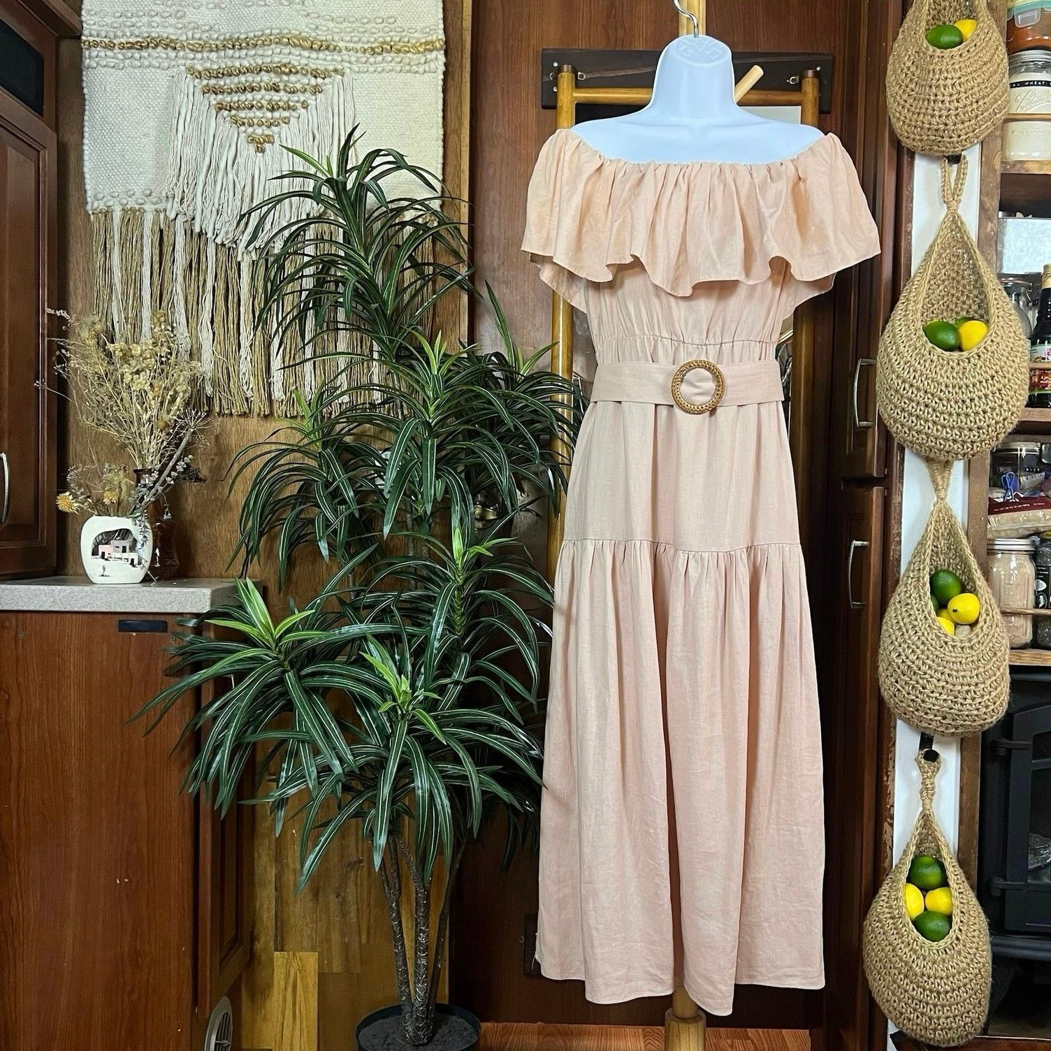 Topshop Blush Bardot Linen Midi Dress 6 | Romantic Coastal Topshop Size M / US 6-8 / IT 42-44 - 1 Thumbnail