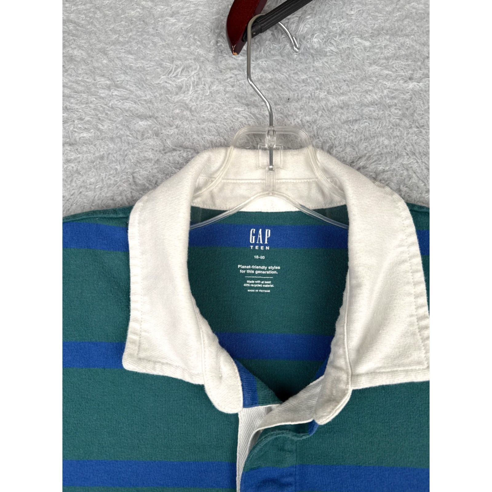 Gap VINTAGE Gap Polo Shirt Teen 18-20 Green Blue Stripe Rugby Cotton Long Sleeve 18 Mens? Size US XXL / EU 58 / 5 - 6 Thumbnail
