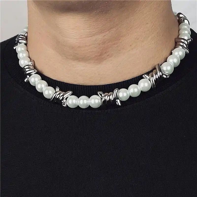 Jewelry × Vintage Punk Imitation Pearl Thorns Chain Necklace Size ONE SIZE - 1 Thumbnail