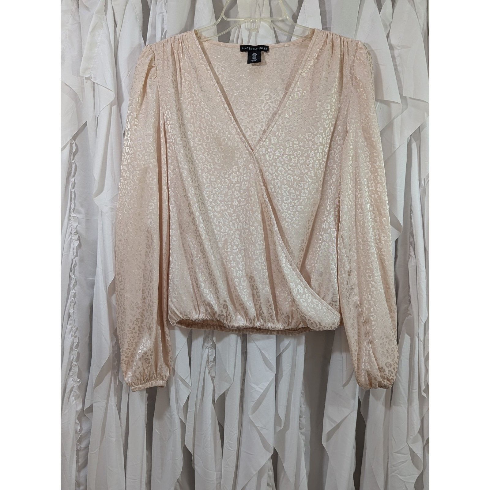 Other Sincerely Jules Leopard Satin Faux Wrap Blouse Champagne S Size S / US 4 / IT 40 - 1 Thumbnail