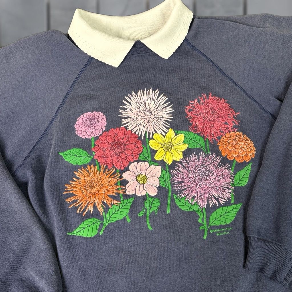Vintage VINTAGE Morning Sun Floral Sweatshirt Adult L Blue 80s 90s Garden Hippie Retro Graphic Print Embroidered Crew Neck Pullover USA USA Proud Size L / US 10 / IT 46 - 1 Thumbnail