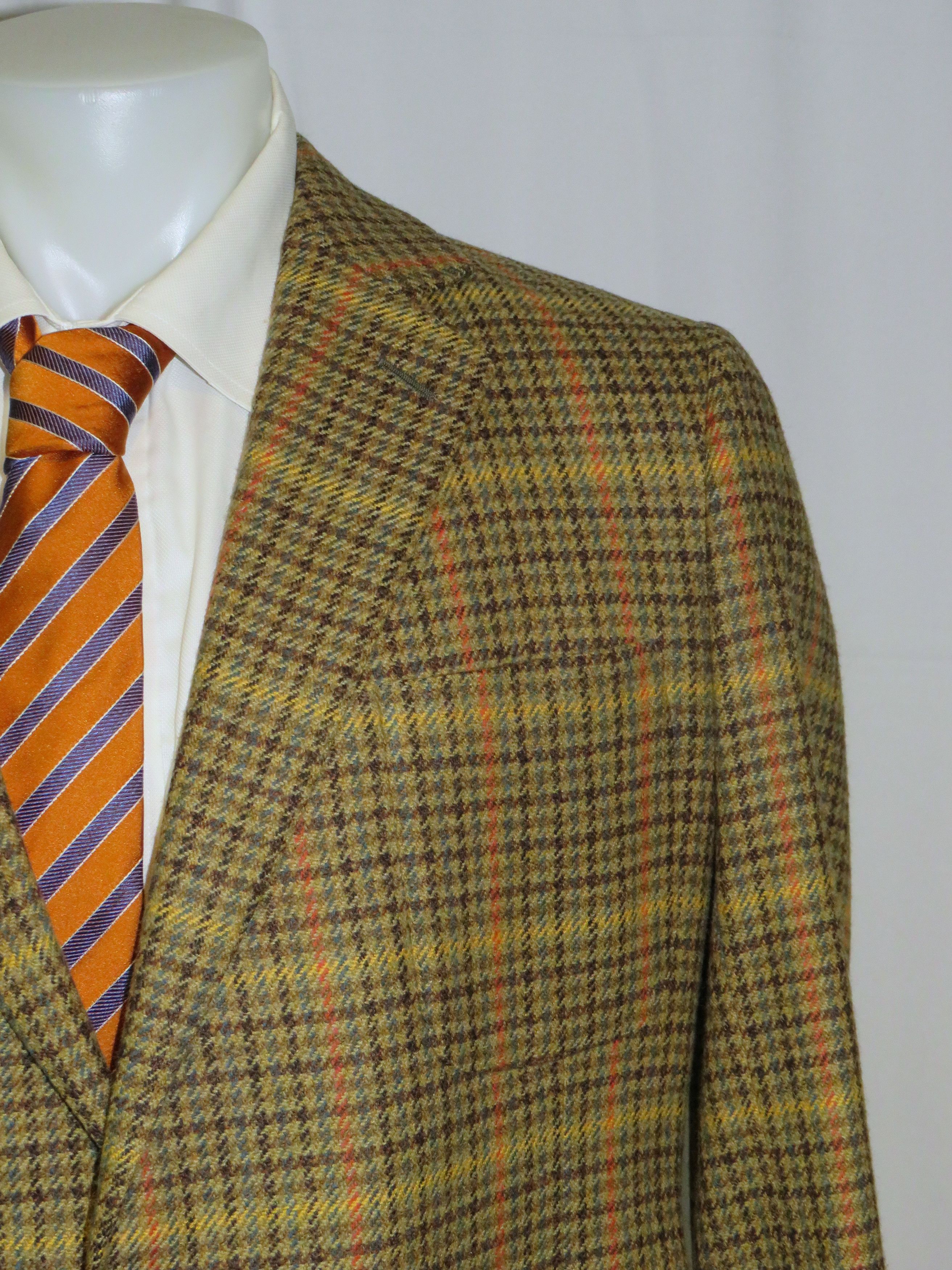 Savile Row B. Burstow Brown Gun Check Plaid Two Button Sport Coat Size 40L - 3 Thumbnail