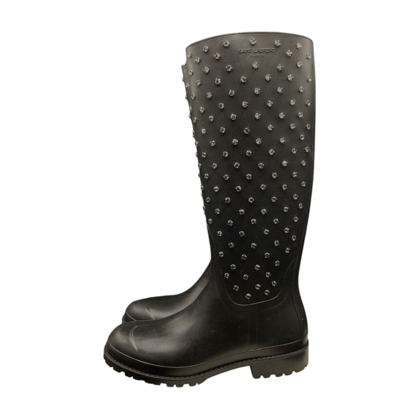 Saint Laurent Paris Crystal Studded Rubber Boots Size US 11 / IT 41 - 3 Thumbnail