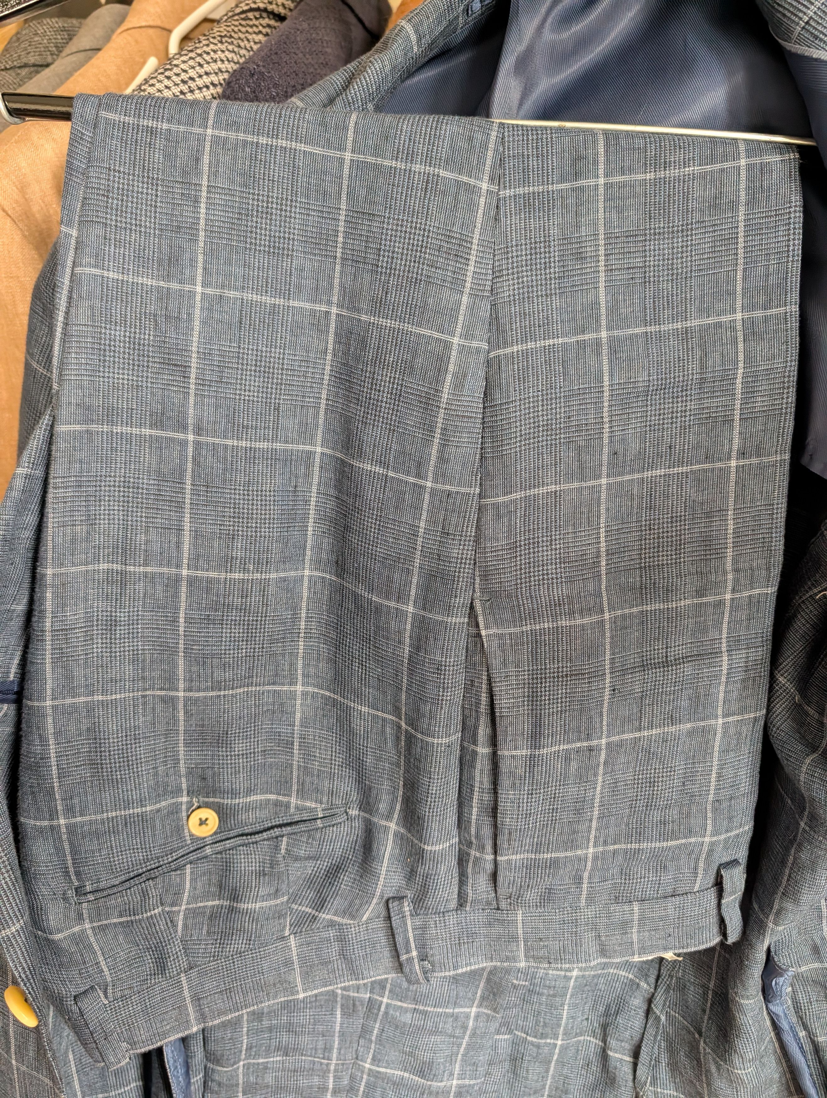 Other Italian Pure Linen Blue Windowpane Suit - Gutteridge 1878 Size 42R - 4 Thumbnail