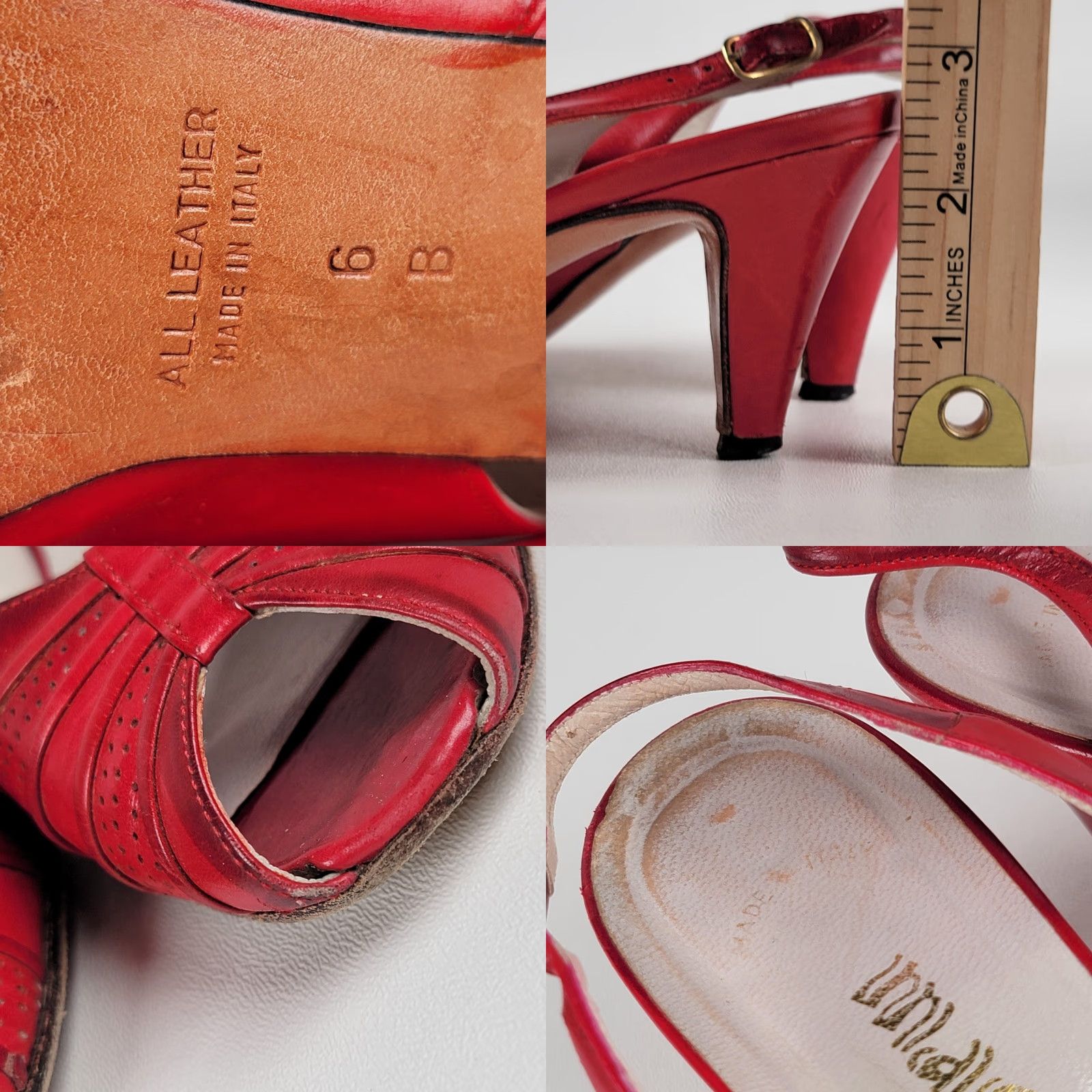 Vintage VINTAGE 80s Italian Leather Slingback 'Fascination' Heels Stacked Heel US 6 B Red Women/Girls Cocktail Size US 6 / IT 36 - 8 Thumbnail