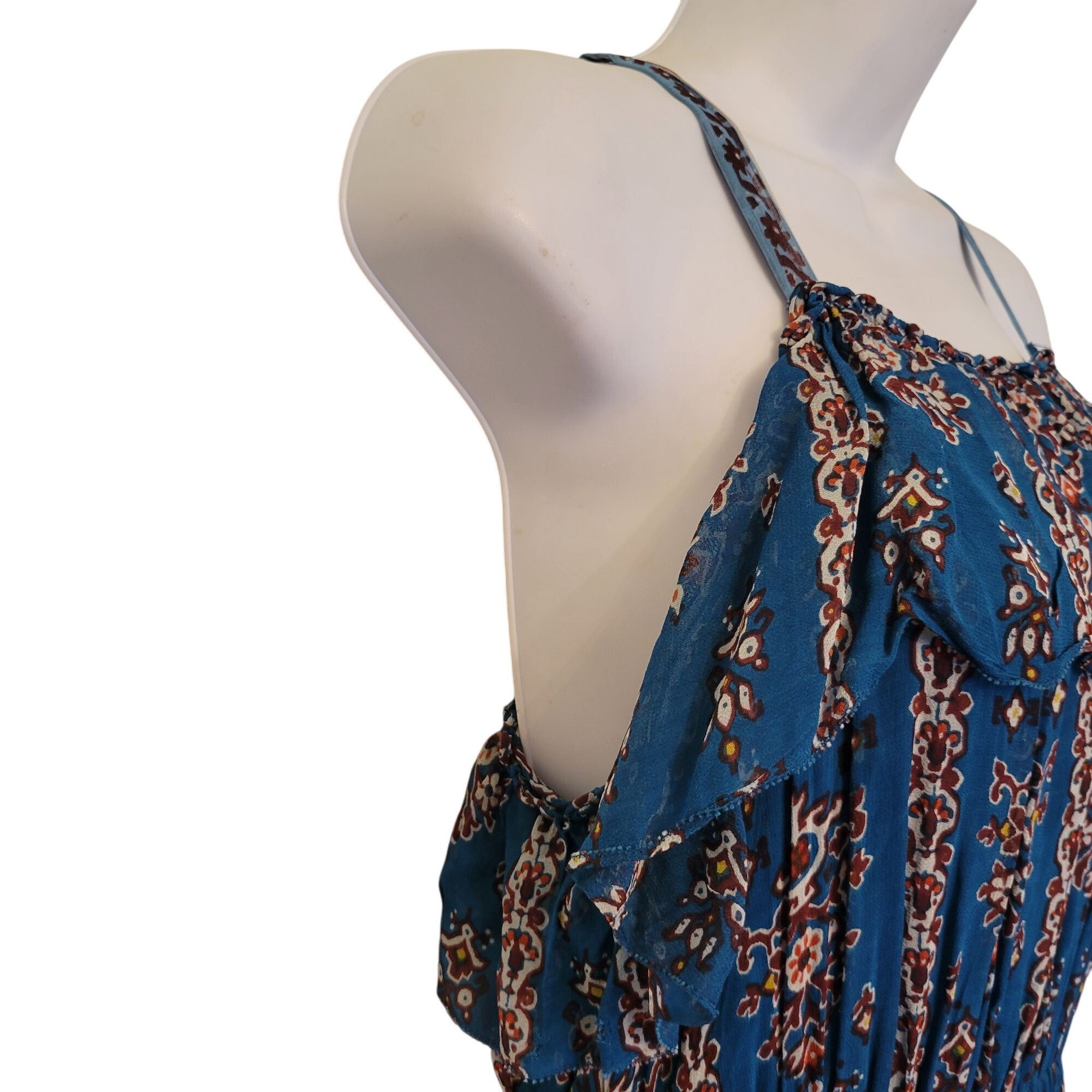 Anthropologie Anthropologie S Blue Floral Maxi Dress Ruffle SASHA Sleevele Size S / US 4 / IT 40 - 5 Thumbnail