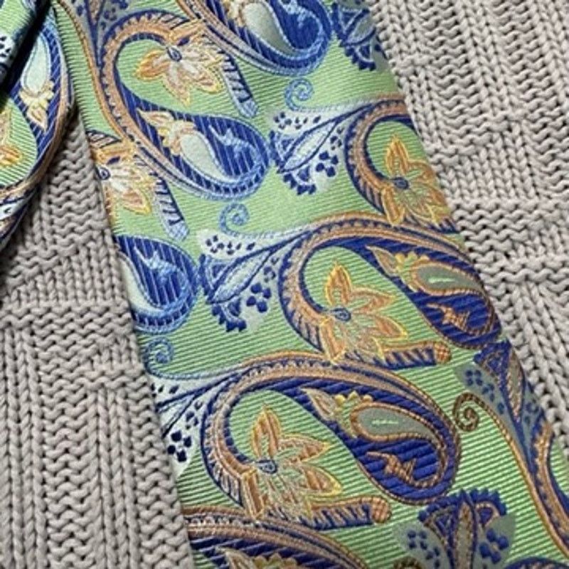 Bachrach Bachrach blue and green metallic paisley silk tie Size ONE SIZE - 2 Thumbnail