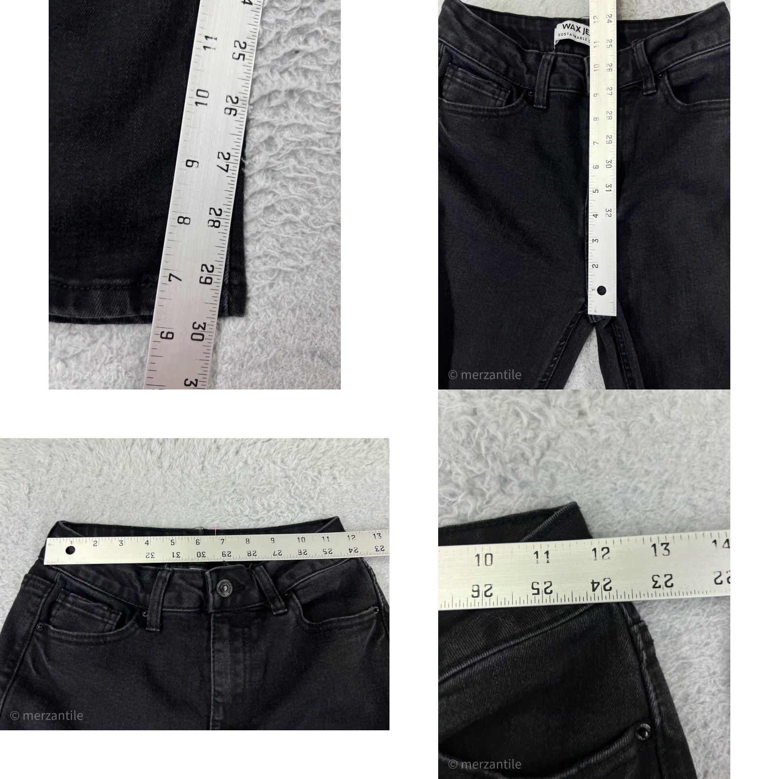 Vintage Wax Jean Jeans Women's Black Cotton Blend Denim Flared Stretch 3 Pockets Mid Rise 30 Inseam 23 Waist Denim Button Logo Embroidered Vintage No N/A Size 26" / US 2 / IT 38 - 9 Thumbnail