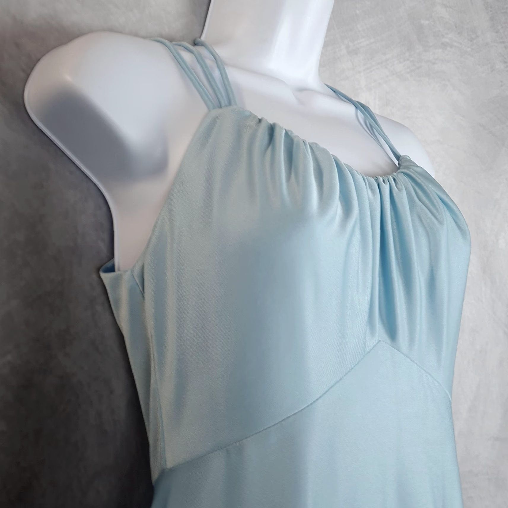 Vintage VINTAGE Satin Maxi Dress Womens 8 Blue Halter Strappy Romantic Whimsy Fairy 70s Size M / US 6-8 / IT 42-44 - 5 Thumbnail
