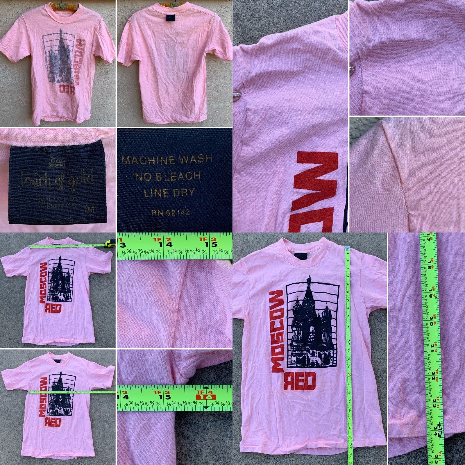 Vintage VINTAGE Touch Of Gold Shirt Mens M Pink Moscow Red 1980s Single Stitch Graphic Tee Size US M / EU 48-50 / 2 - 8 Thumbnail