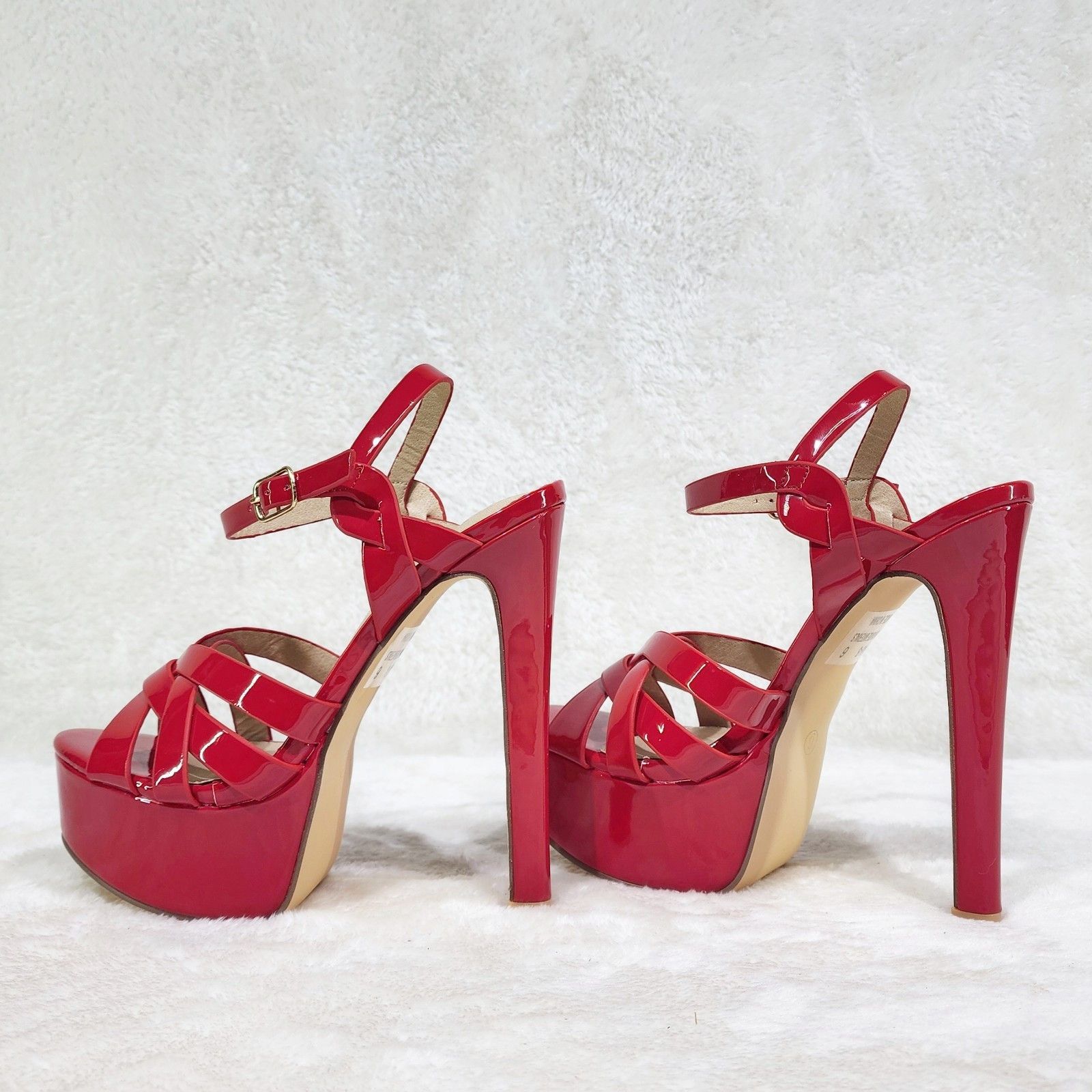 Other Rihbah Red Patent Platform 6" Stiletto High Heels Ankle Stra Size US 8 / IT 38 - 8 Thumbnail