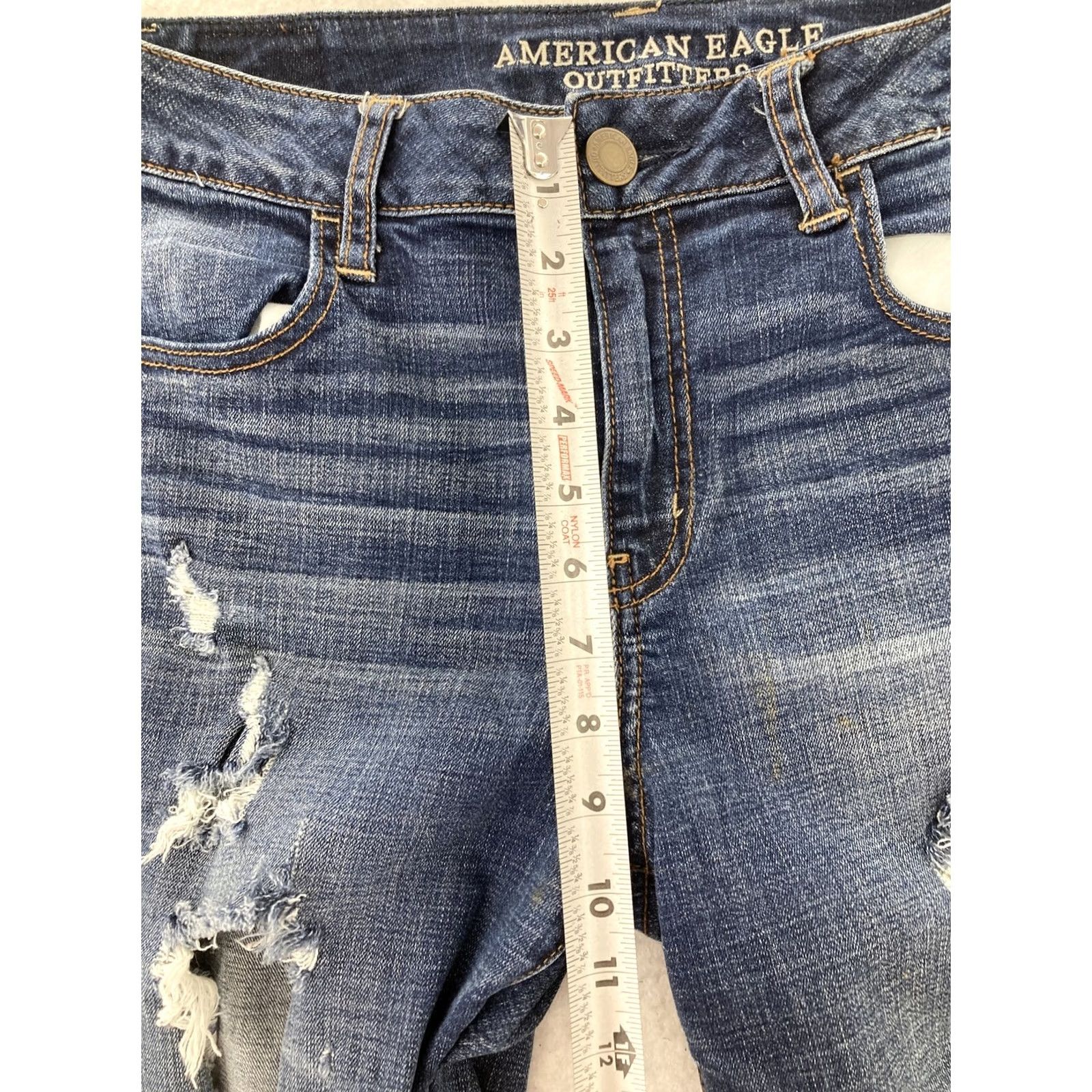 American Eagle Outfitters American Eagle Outfitters Jegging Women's 10 High Rise Jeans Black Distressed Stretch Slim Shape Denim Jeans 10 Womens Jegging Size 32" / US 10 / IT 46 - 4 Thumbnail