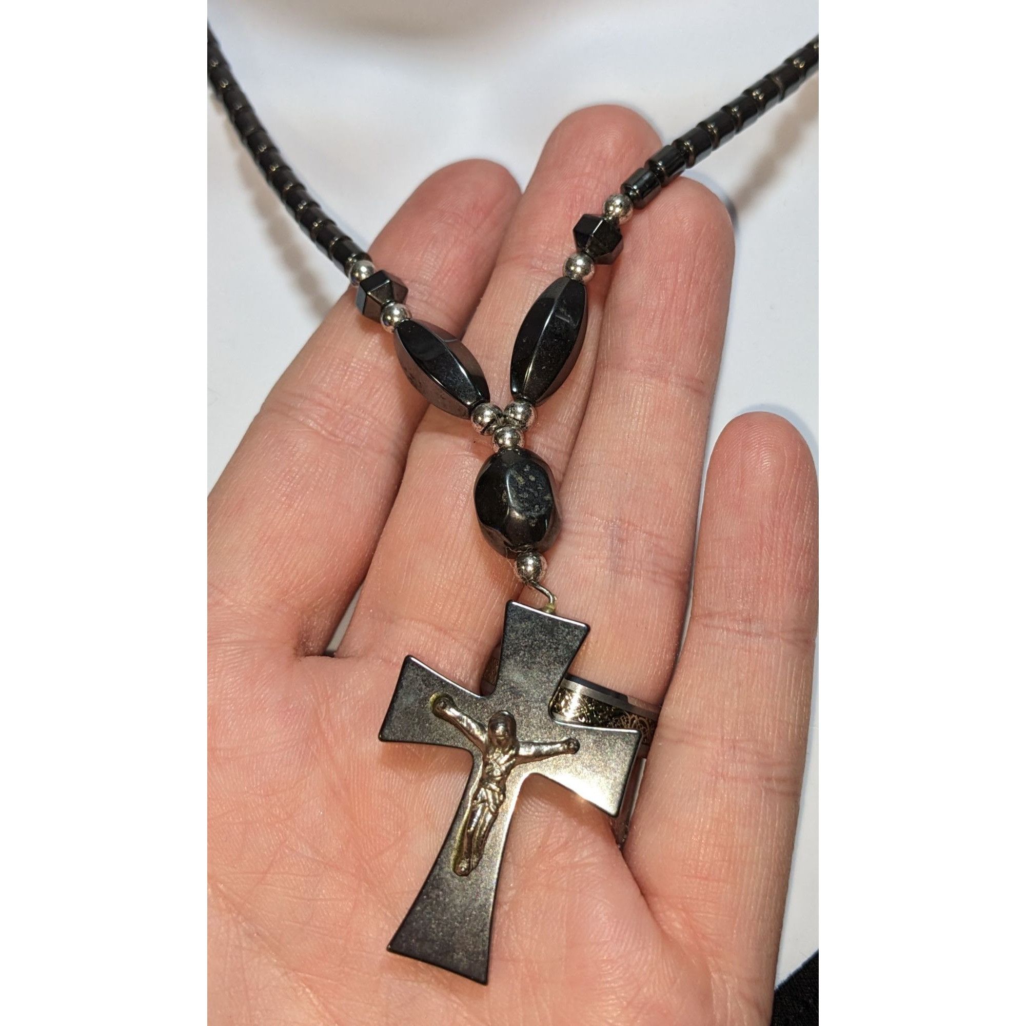 Other Gothic Hematite Cross Necklace With Crucifix Pendant Size ONE SIZE - 1 Thumbnail