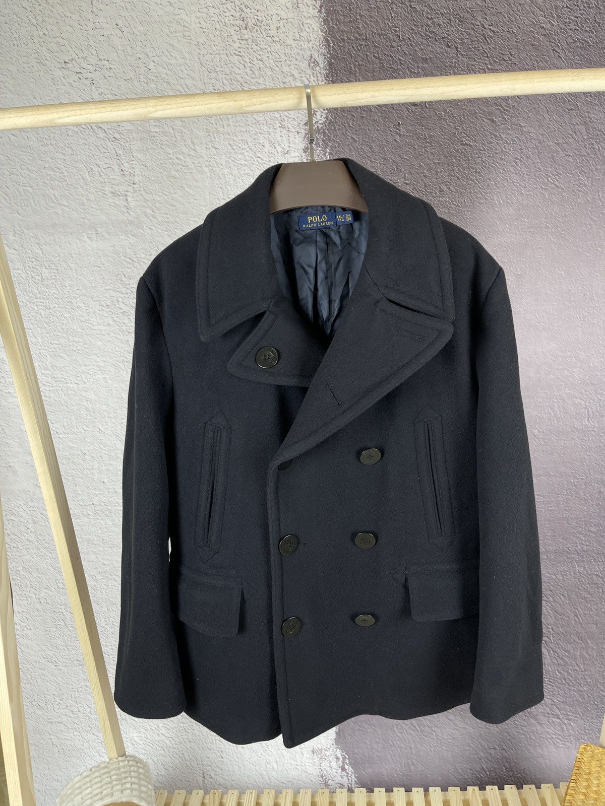 image of Polo Ralph Laurent Wool Double Breasted Heavy Coat in Black, Men's (Size 2XL)