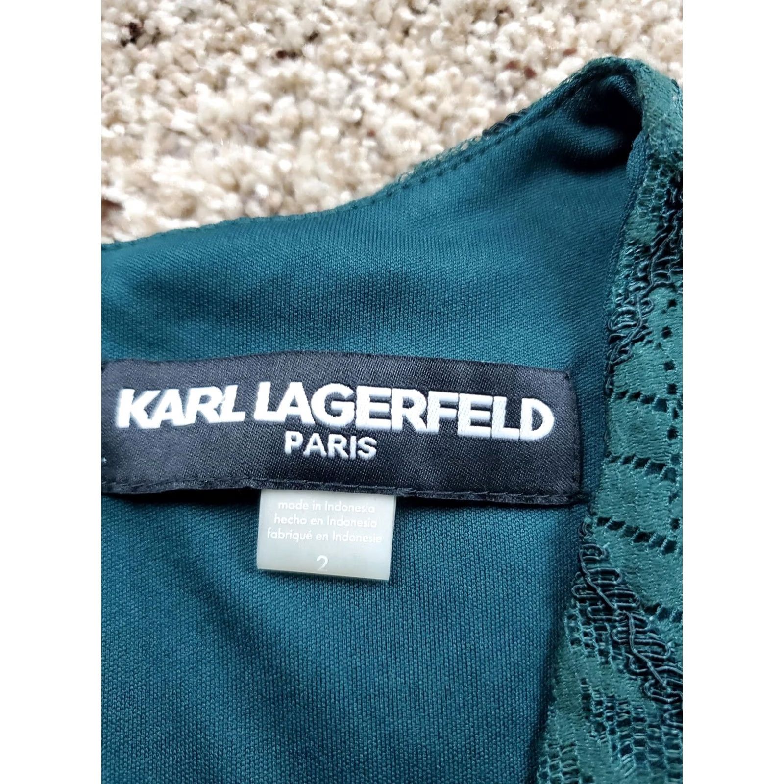 Karl Lagerfeld Karl Lagerfeld Paris Dress Womens 2 Green Leaf Lace Long Sleeve V Neck Party Cocktail Sheath Size XS / US 0-2 / IT 36-38 - 4 Thumbnail
