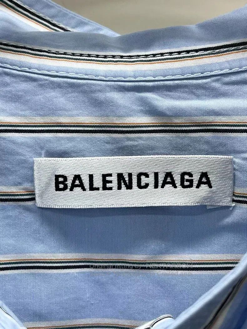 Balenciaga Balenciaga Blue Striped Back Logo Printed Ribbon Shirt Size XXS / US 00 / IT 34 - 3 Thumbnail