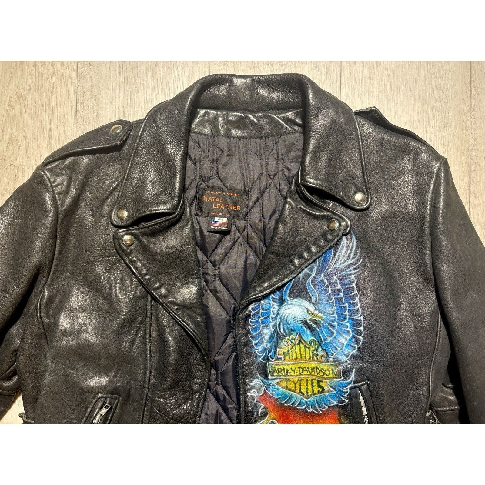 Leather VTG Leather Biker Jacket Airbrushed Harley Davidson Art L Size US L / EU 52-54 / 3 - 3 Thumbnail