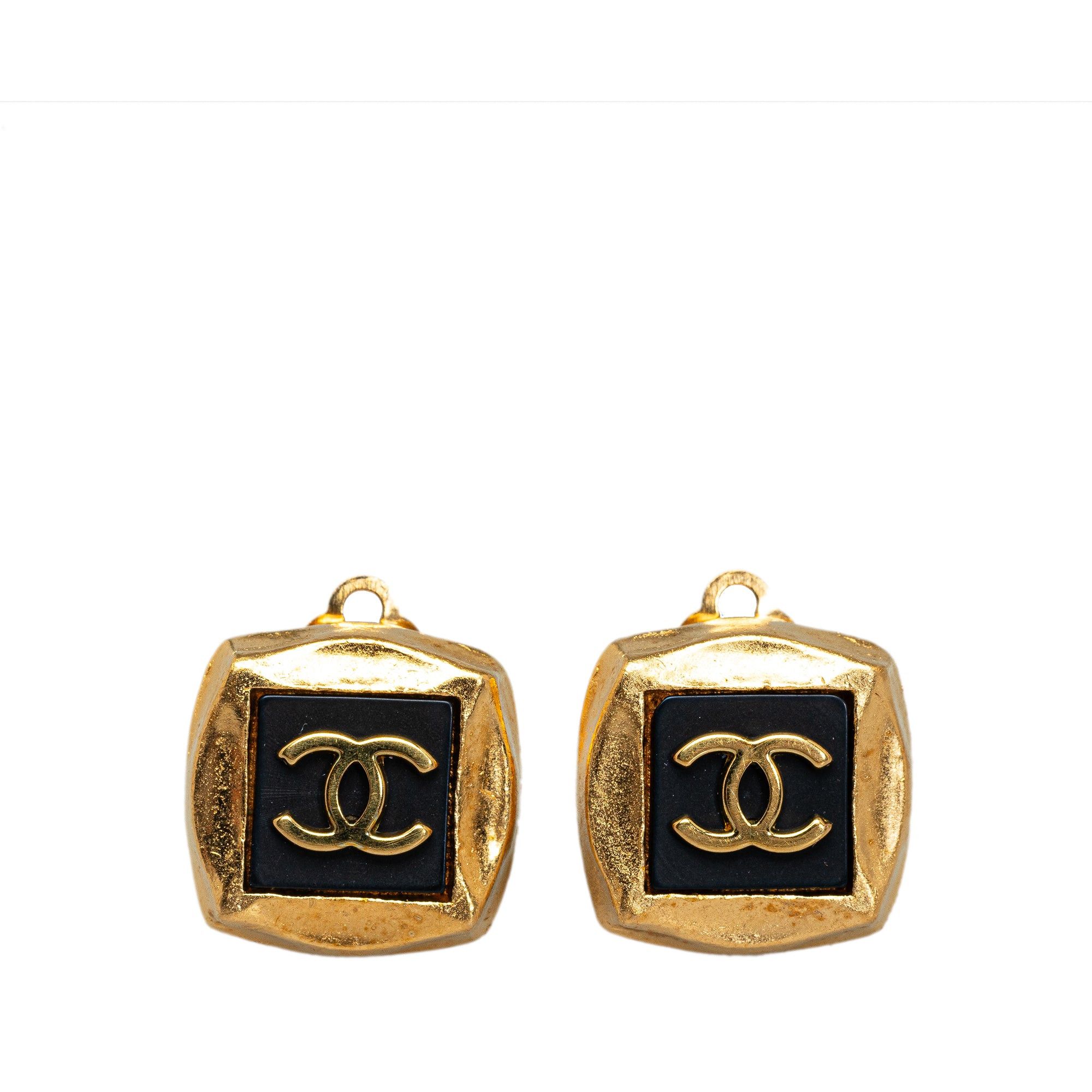 image of Chanel Square Cc Clip On Earrings Costume Earrings in Gold, Women's