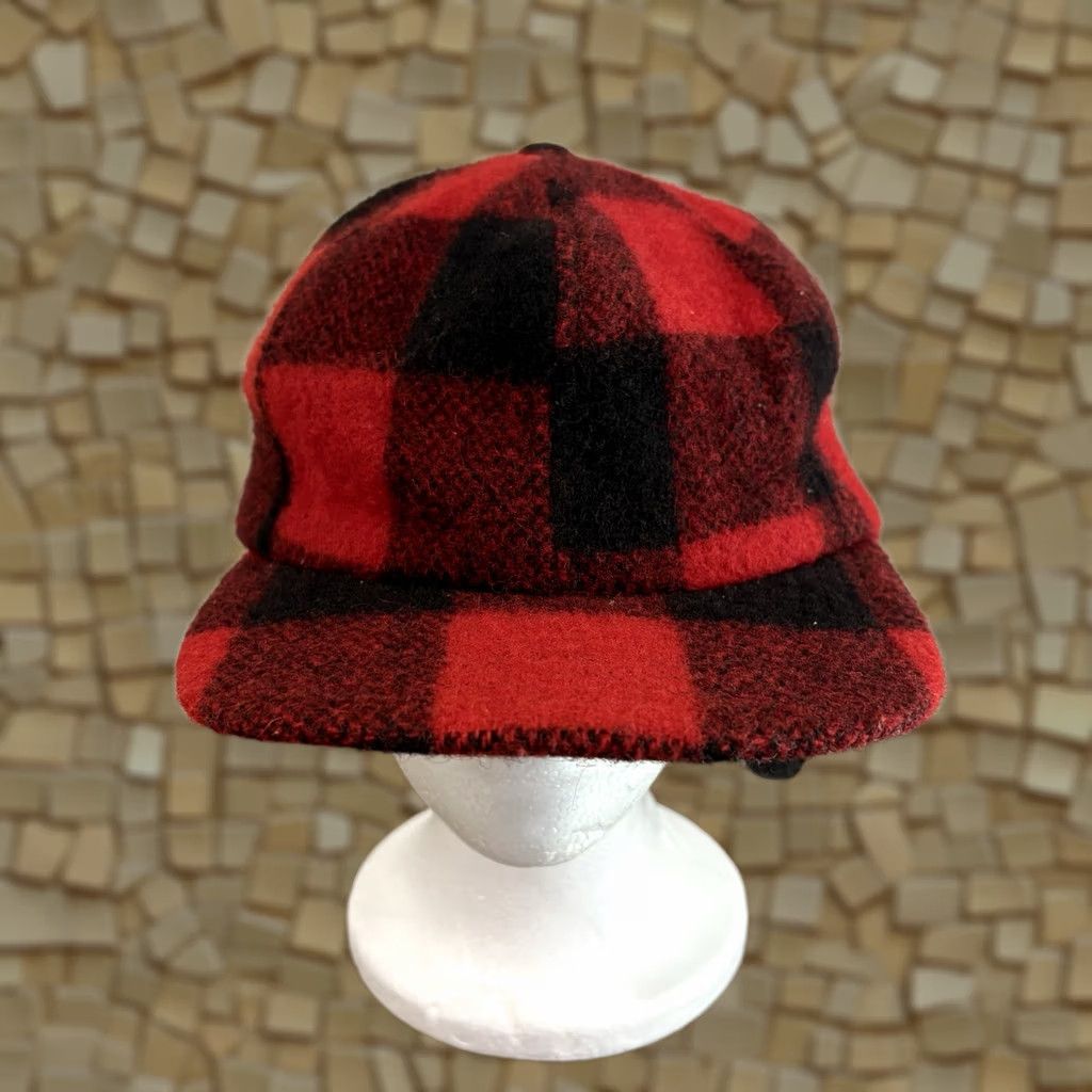 Vintage VINTAGE Buffalo Plaid Wool Winter Hat Ear-Flaps Red Black Check Size XL USA Trapper Hat Unisex Adults Size ONE SIZE - 1 Thumbnail