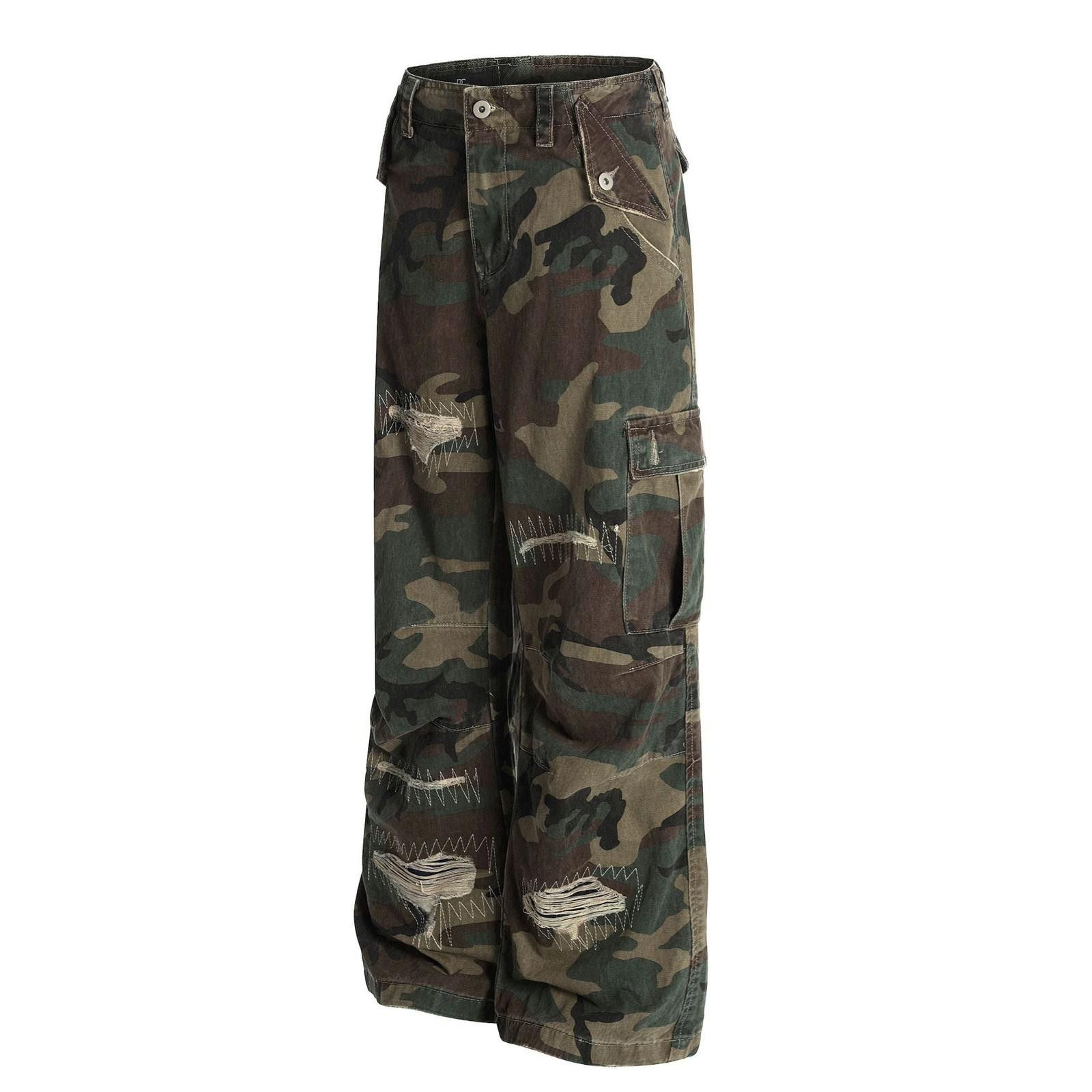 Other Camouflage Distressed Cargo Pants, Wide Leg Utility Pants Size US 32 / EU 48 - 2 Thumbnail