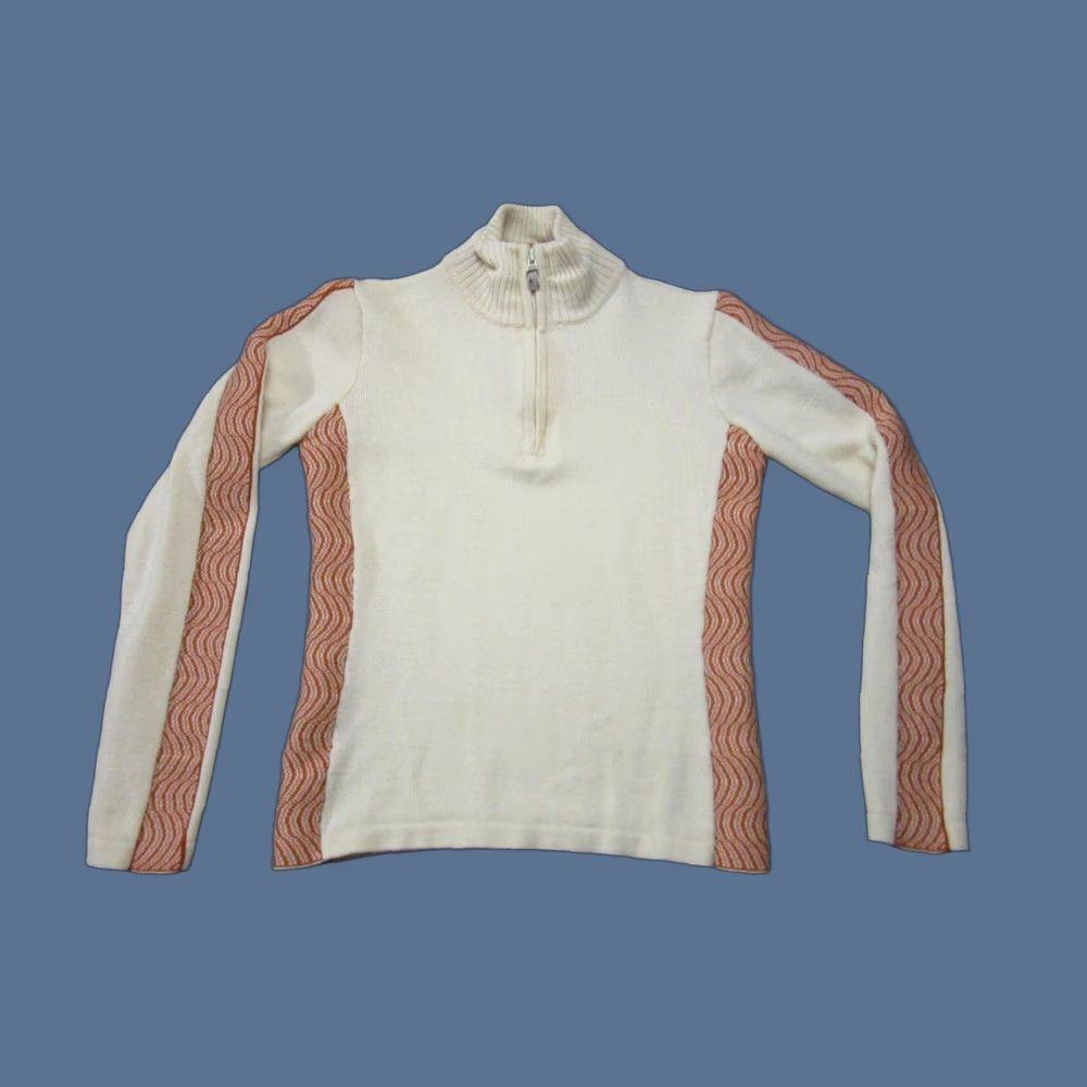 SmartWool Womens Sweater Small Beige Merino Wool 1/4 Zip Mock Orange Trim