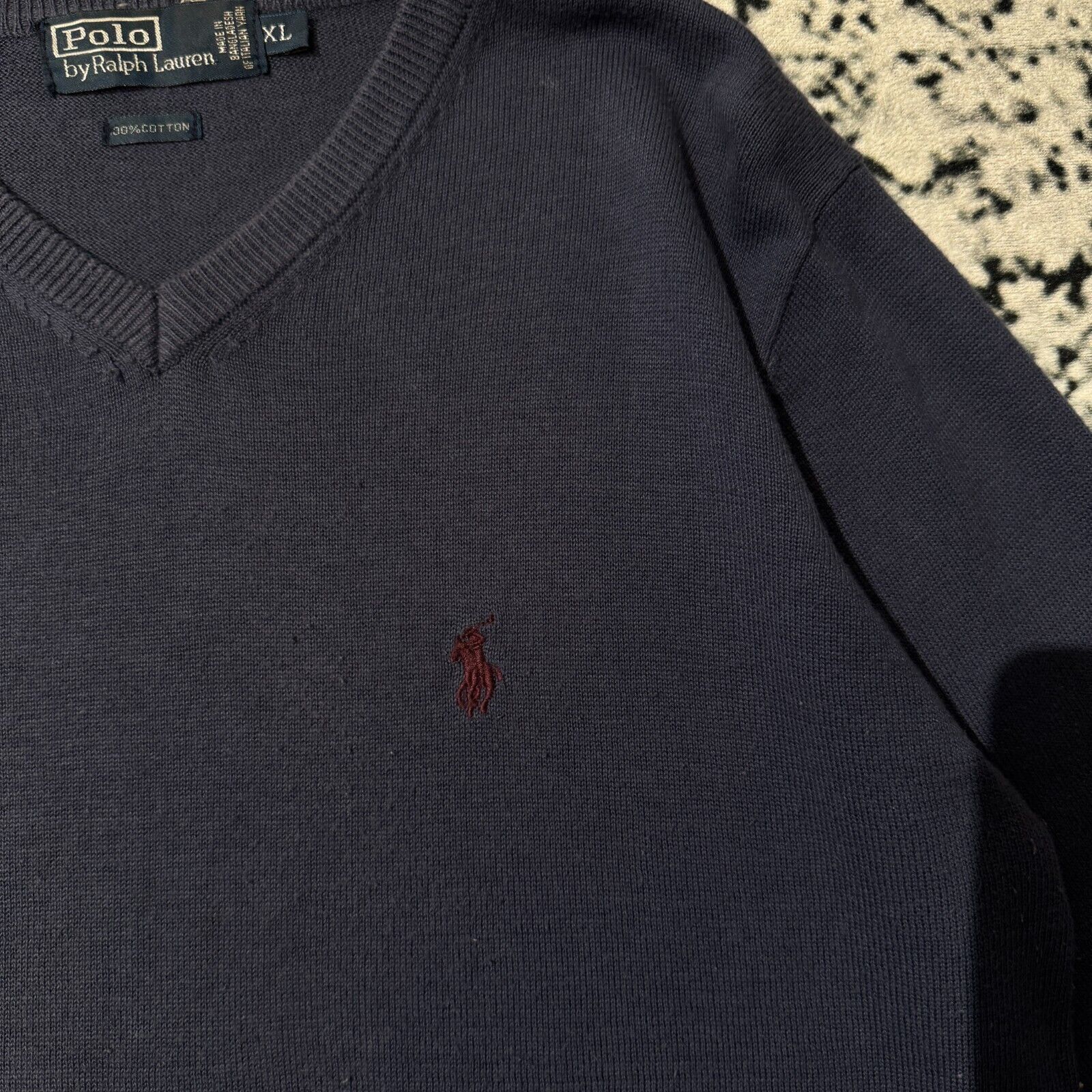 Ralph Lauren × Vintage Vintage Ralph Lauren Navy Blue Cotton Sweater Size XL V-Neck Size US XL / EU 56 / 4 - 5 Thumbnail