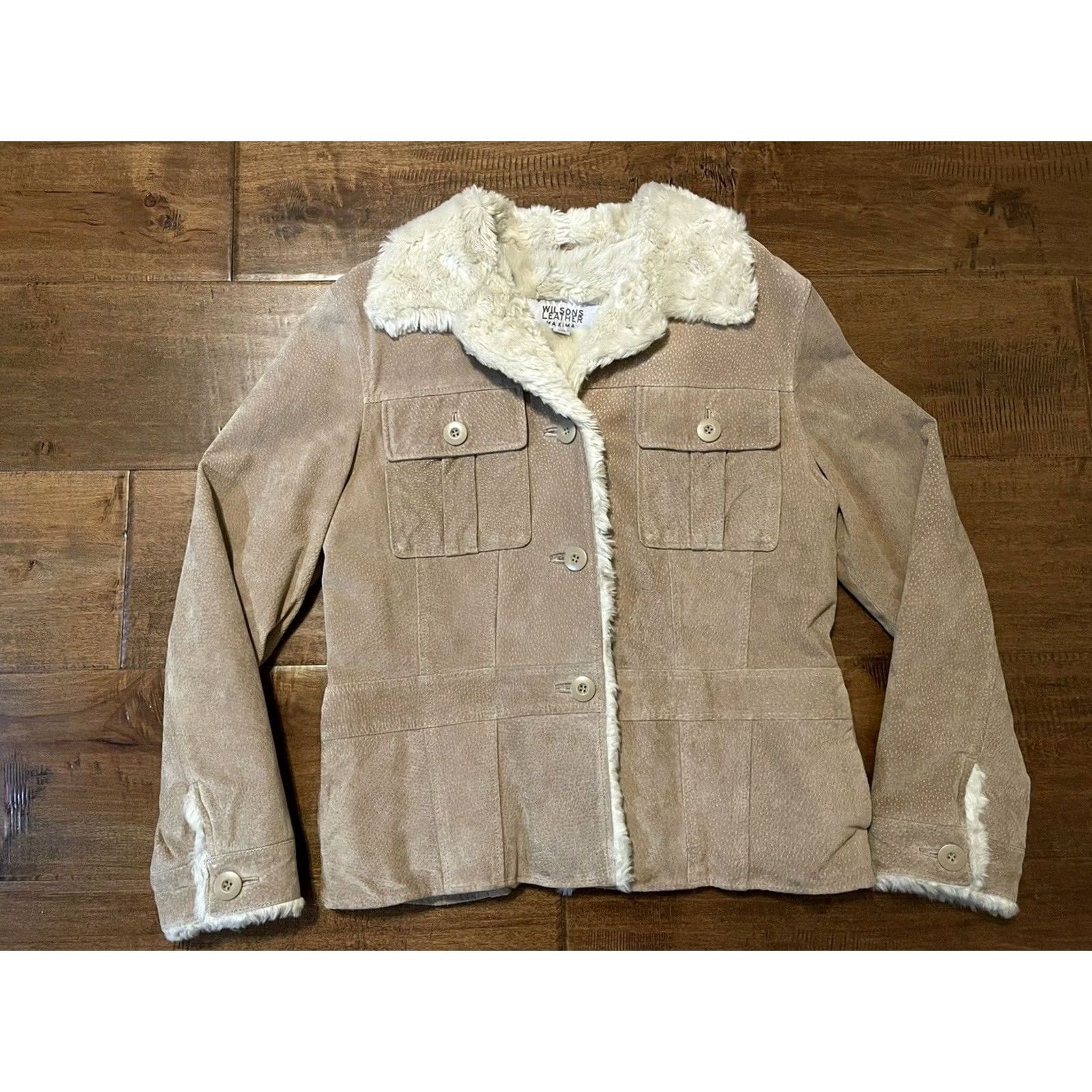 Vintage VINTAGE Wilsons Leather Maxima Faux Fur Lined Ladies Suede Jacket Coat Women's Large L Beige Leather Lined Womens Jacket Size L / US 10 / IT 46 - 2 Thumbnail