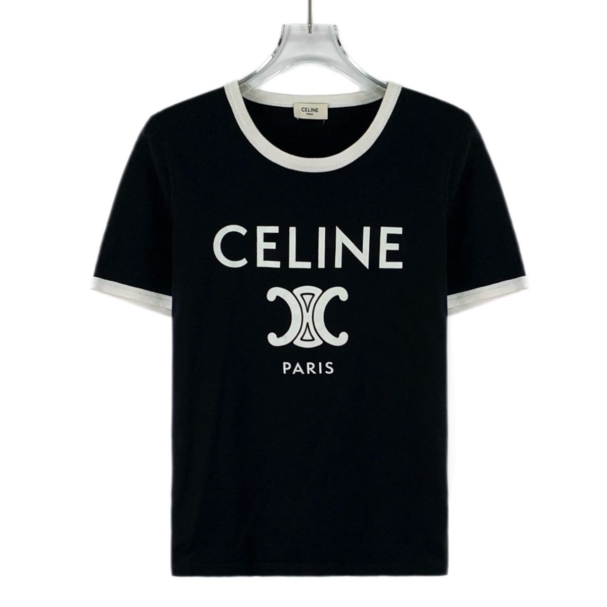 Celine Celine Black Triomphe Printed Cotton Crew Neck T-Shirt K26WX Size M / US 6-8 / IT 42-44 - 1 Thumbnail