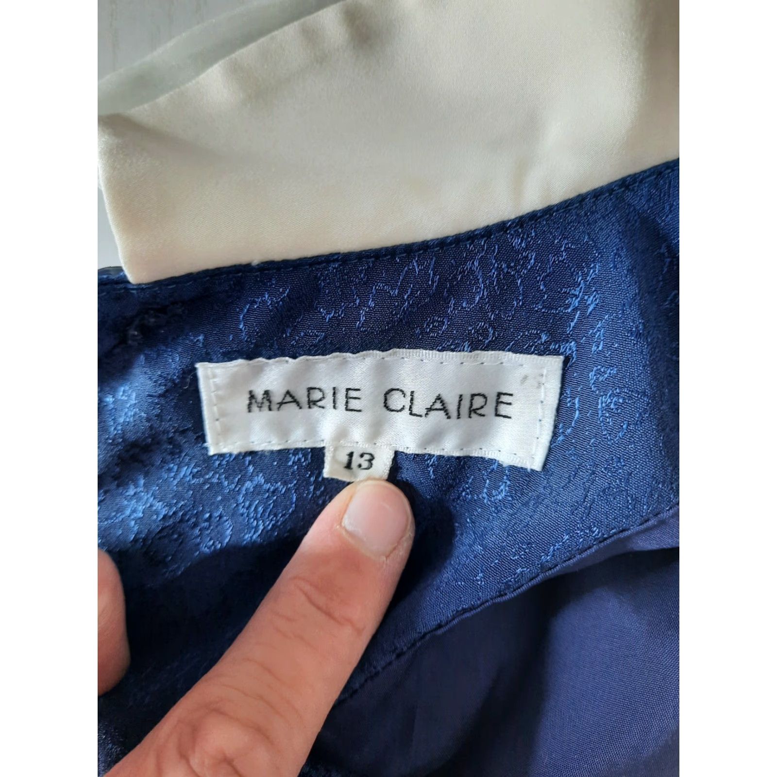 Vintage VINTAGE Marie Claire Womens Satin A-Line Flare Shirt Dress Blue 90s Midi Party/Cocktail Floral Silk? Size M / US 6-8 / IT 42-44 - 3 Thumbnail