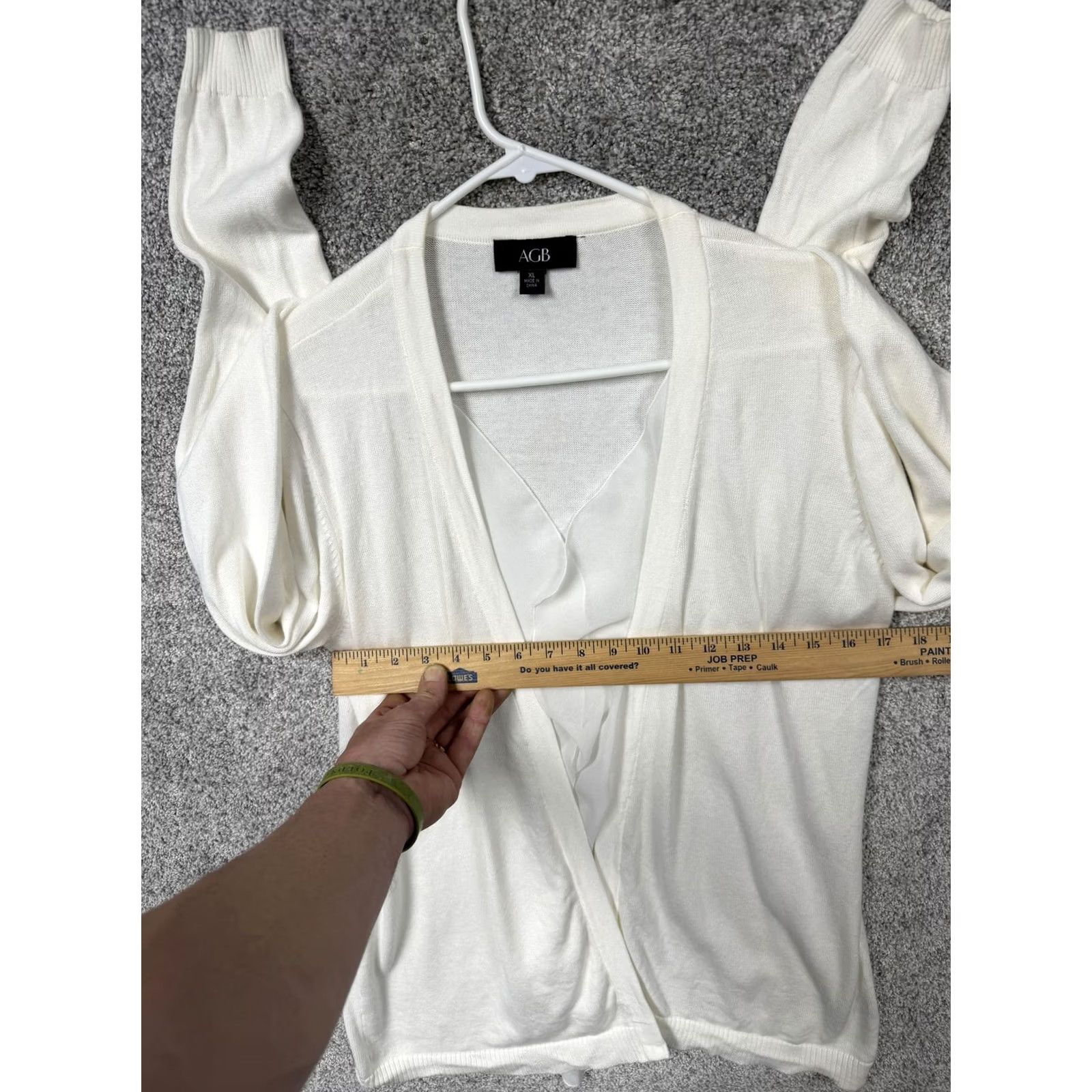 Vintage AGB Cardigan Sweater XL White Open-Front Lightweight Knit Ruffle Cuffed Long Sleeve Women Casual Workwear Spring Summer Vintage: No Size XL / US 12-14 / IT 48-50 - 4 Thumbnail