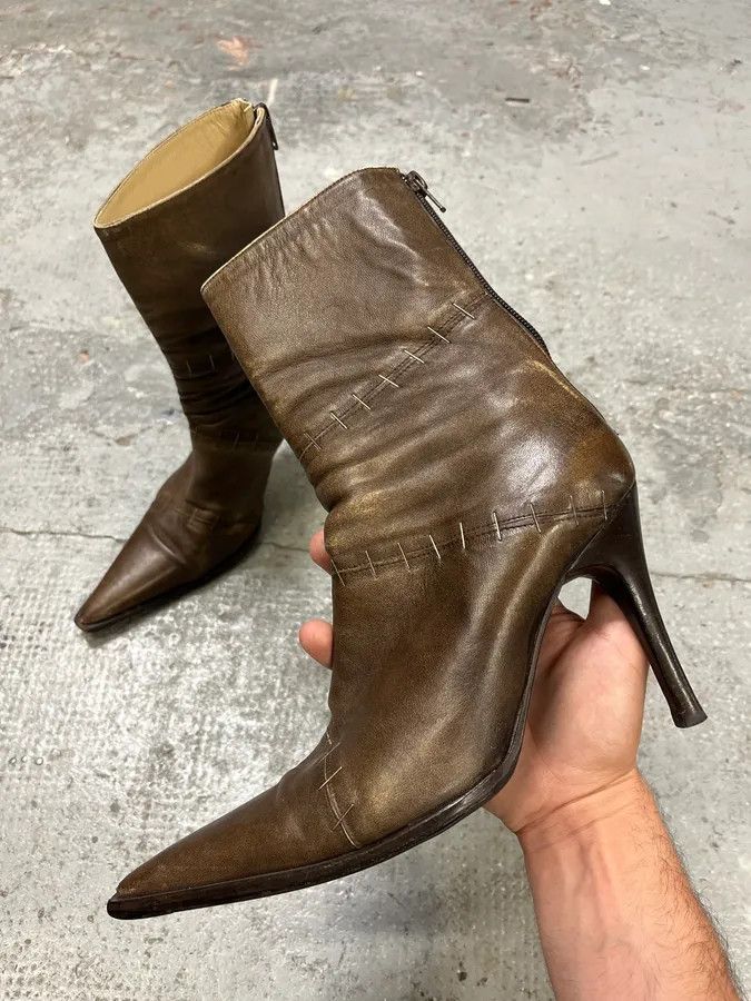 Archival Clothing x Vintage Plein Sud Brown Signature Staples Heel Shoes Boots, Men's (Size 5.5)