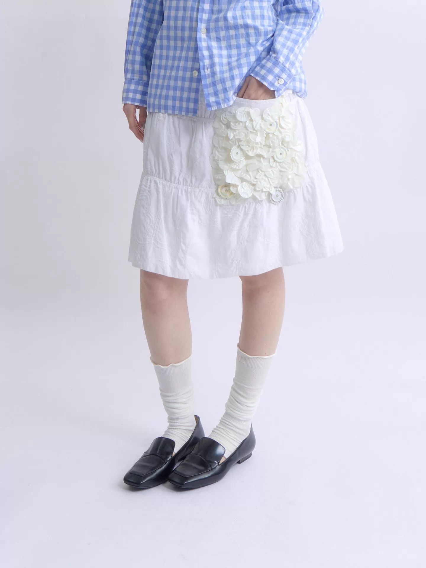 Prada PRADA 06SS White 3D Floral Embroidered Cotton Skirt Size 26" / US 2 / IT 38 - 2 Thumbnail